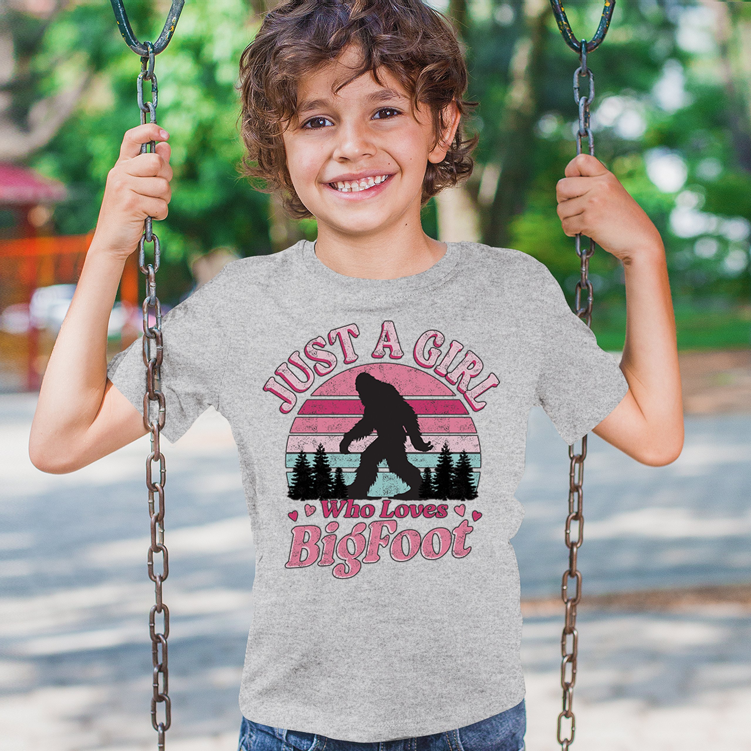 Girl Who Loves Bigfoot Youth T-shirt Sasquatch Cute Gift Vintage Sunset Kids - Picture 12 of 50