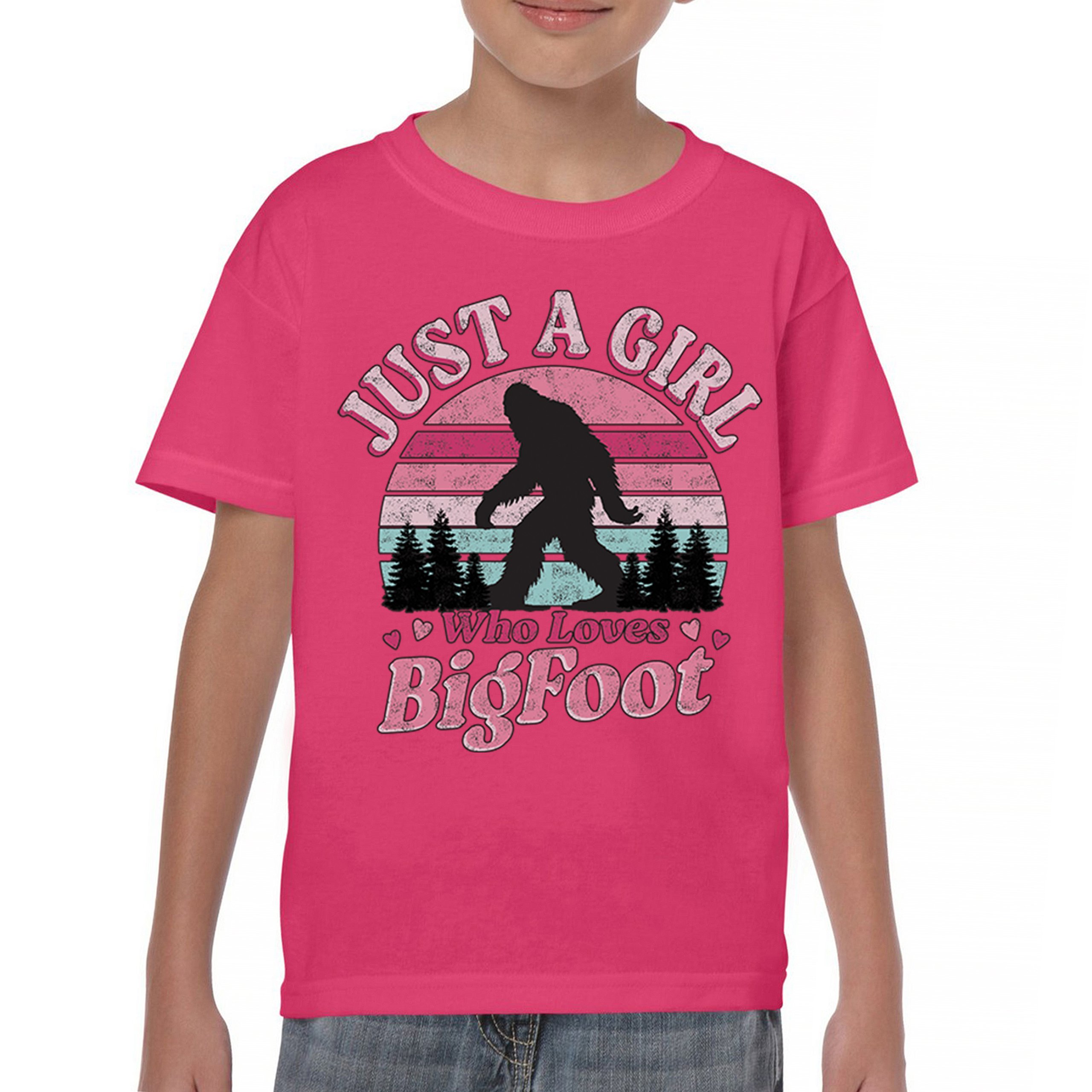Girl Who Loves Bigfoot Youth T-shirt Sasquatch Cute Gift Vintage Sunset Kids - Picture 44 of 50