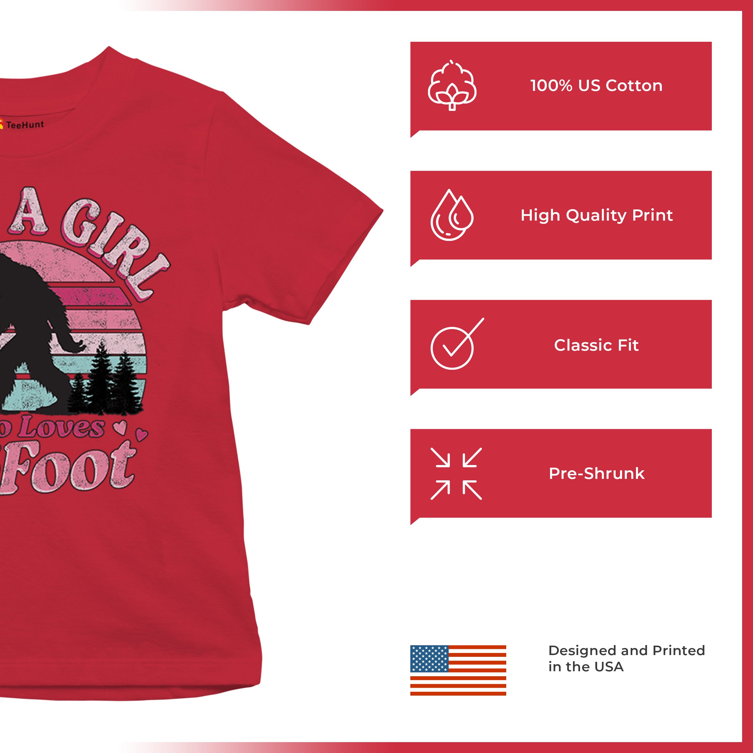 Girl Who Loves Bigfoot Youth T-shirt Sasquatch Cute Gift Vintage Sunset Kids - Picture 21 of 50