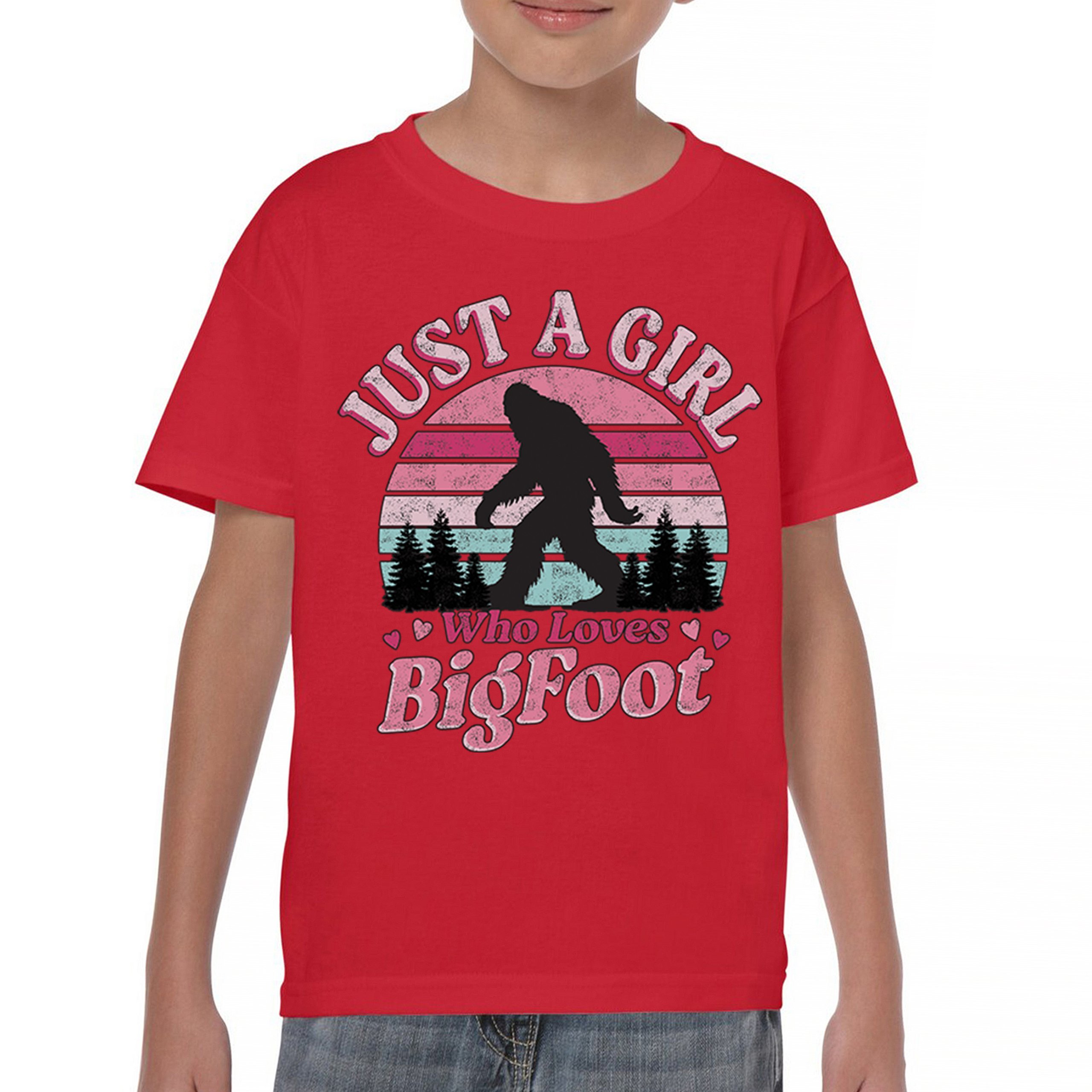 Girl Who Loves Bigfoot Youth T-shirt Sasquatch Cute Gift Vintage Sunset Kids - Picture 16 of 50