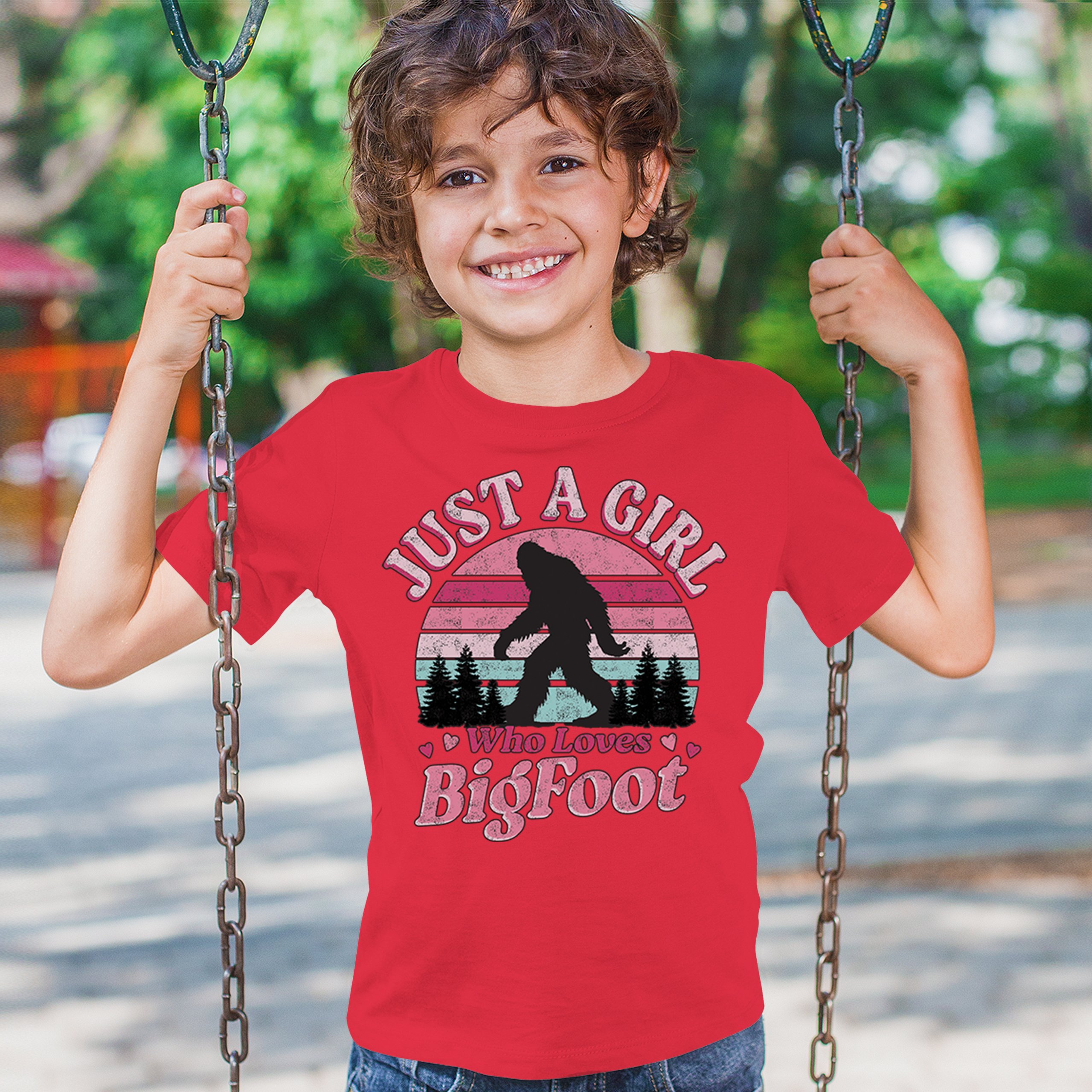 Girl Who Loves Bigfoot Youth T-shirt Sasquatch Cute Gift Vintage Sunset Kids - Picture 19 of 50