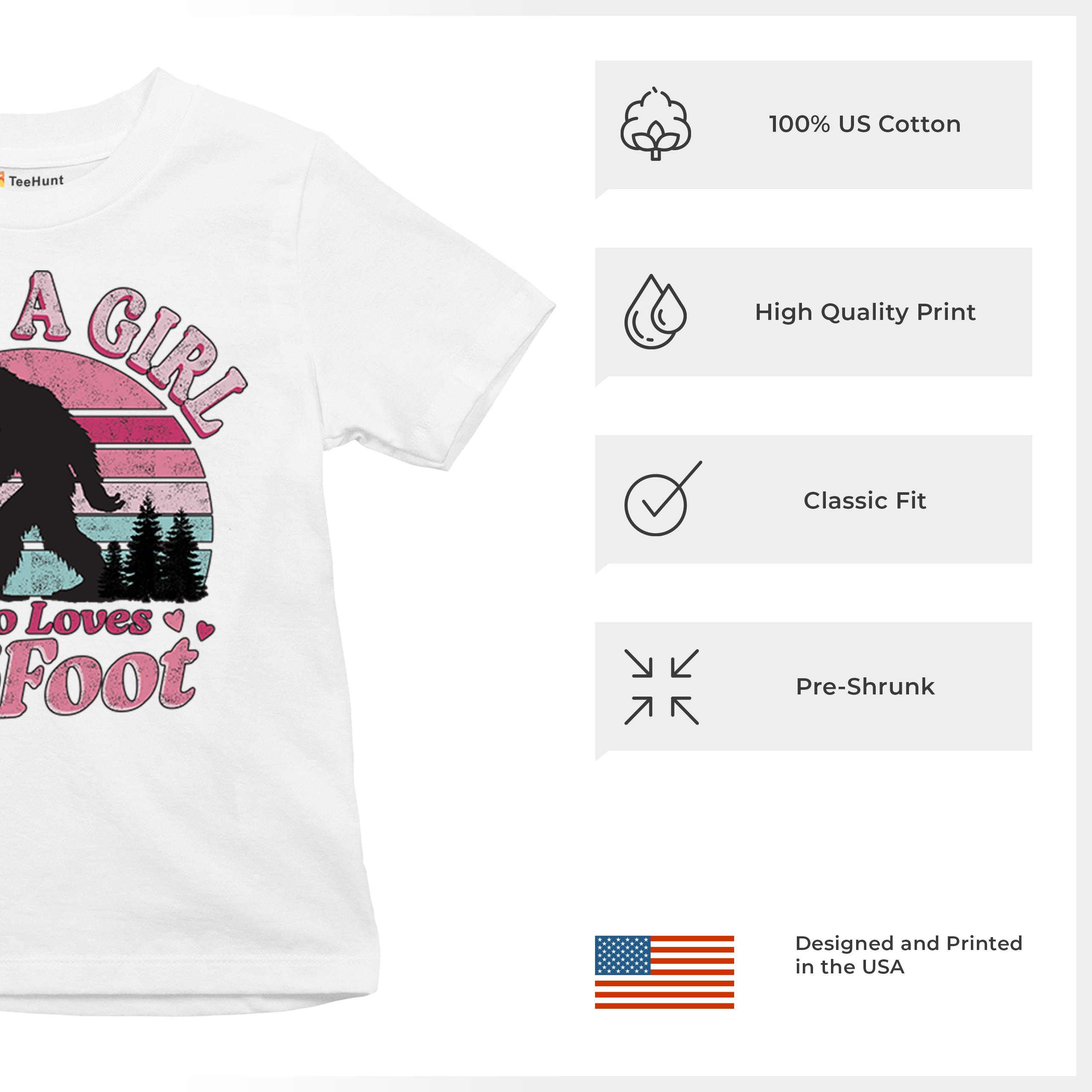 Girl Who Loves Bigfoot Youth T-shirt Sasquatch Cute Gift Vintage Sunset Kids - Picture 28 of 50