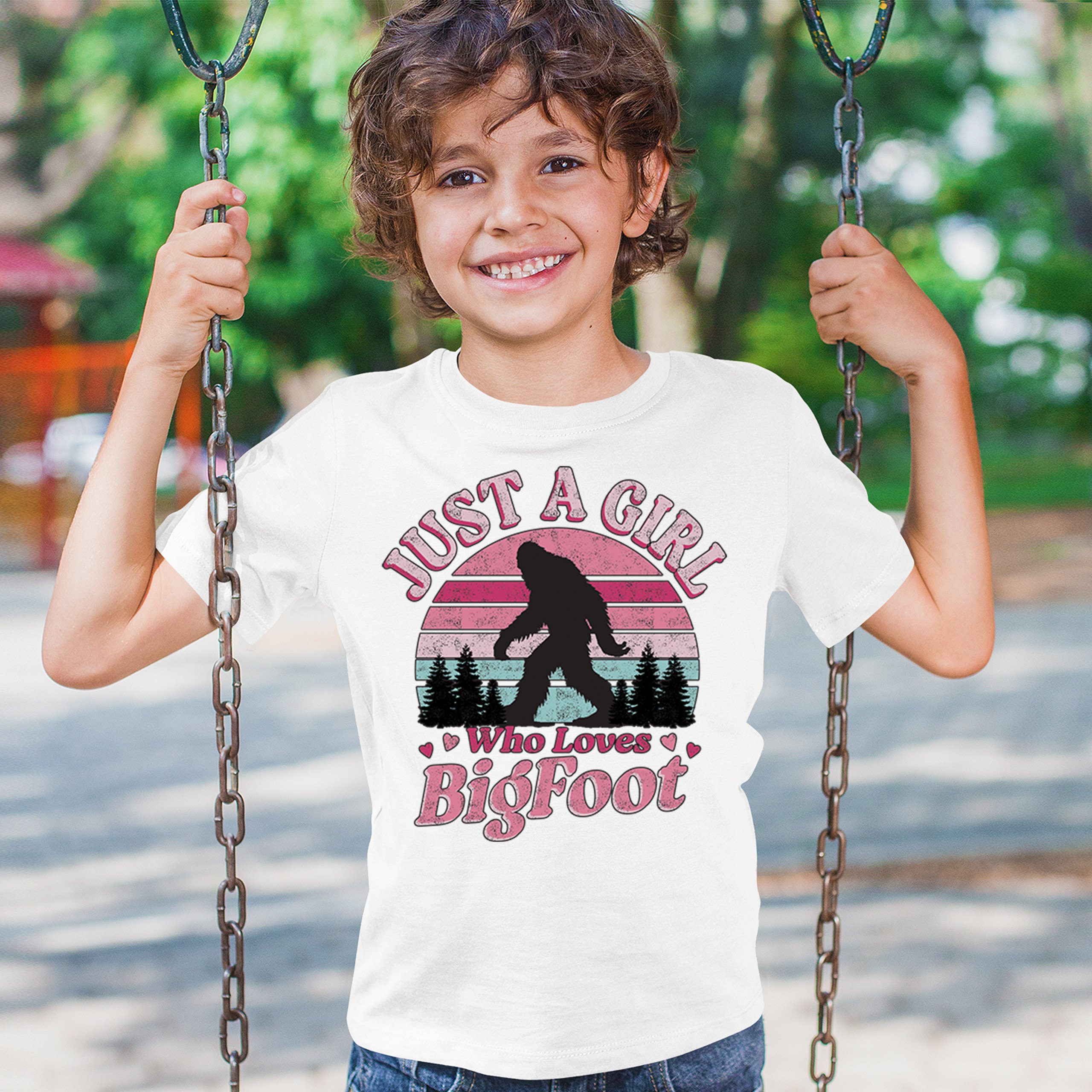 Girl Who Loves Bigfoot Youth T-shirt Sasquatch Cute Gift Vintage Sunset Kids - Picture 26 of 50