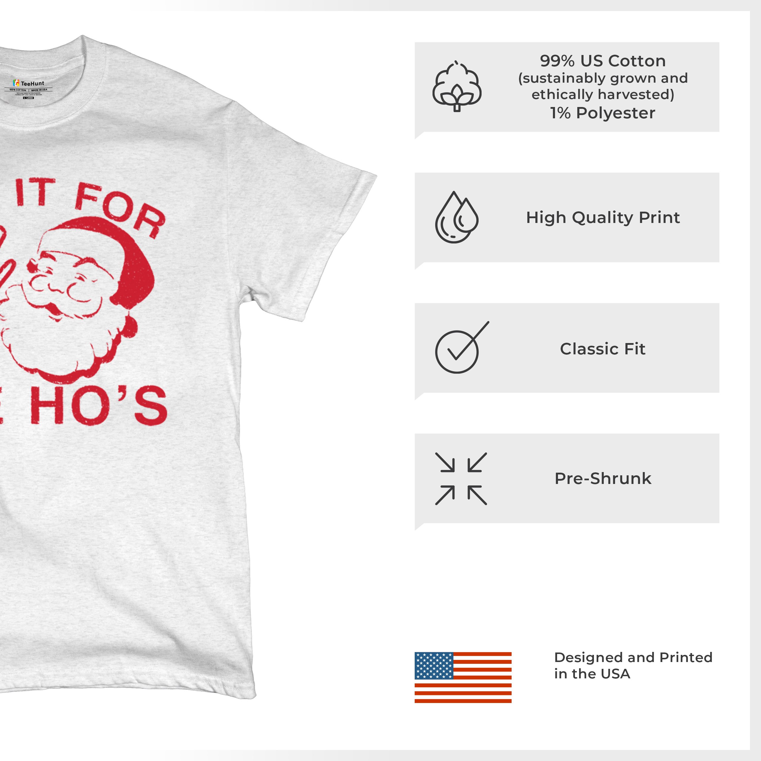I Do It For The Ho's Funny Christmas T-shirt Santa Xmas Ugly Humor Men's Tee - Picture 21 of 29