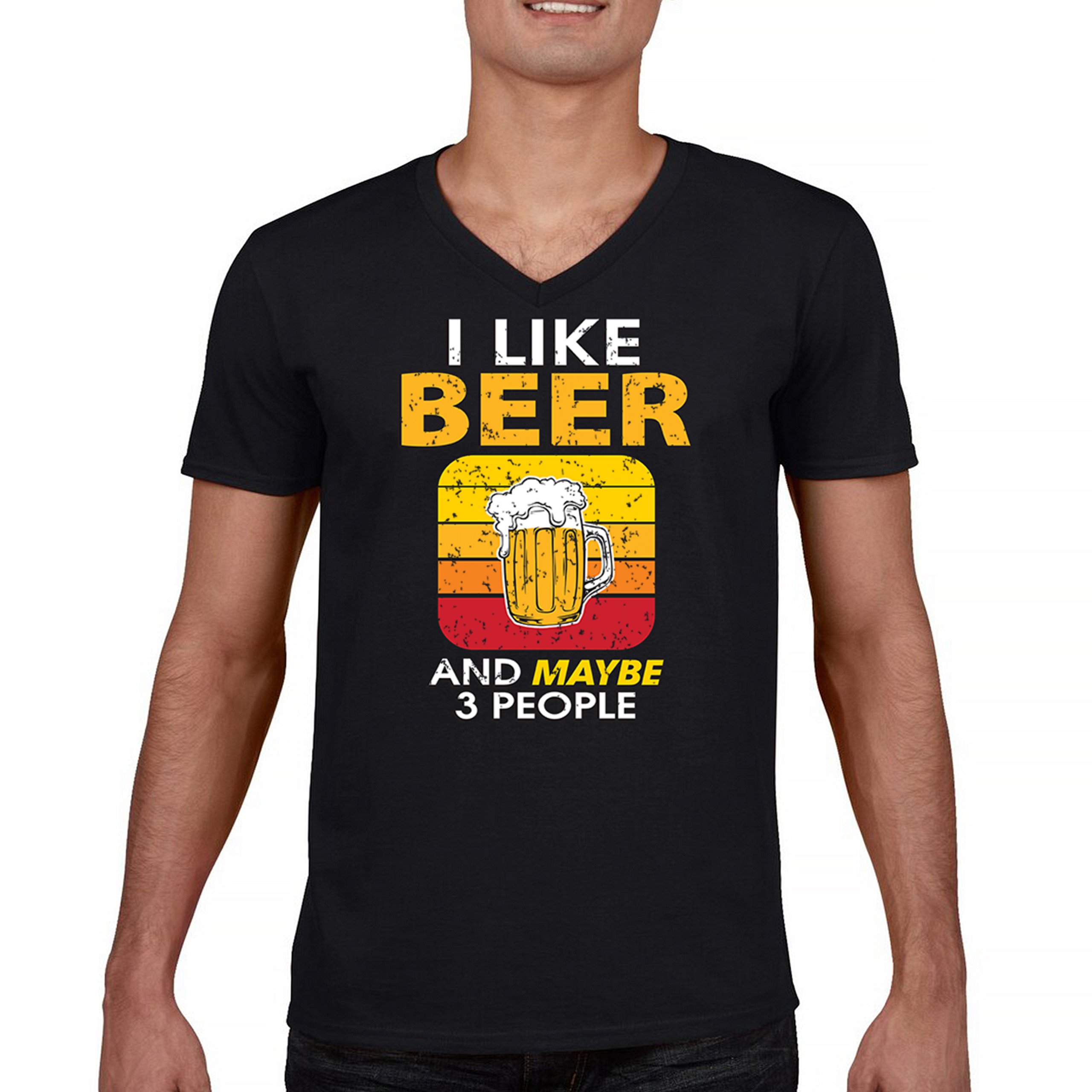ALTRA T shirt scollo a V I Like Beer & 3 People umorismo sarcastico artigianale birrificio magazzino maglietta