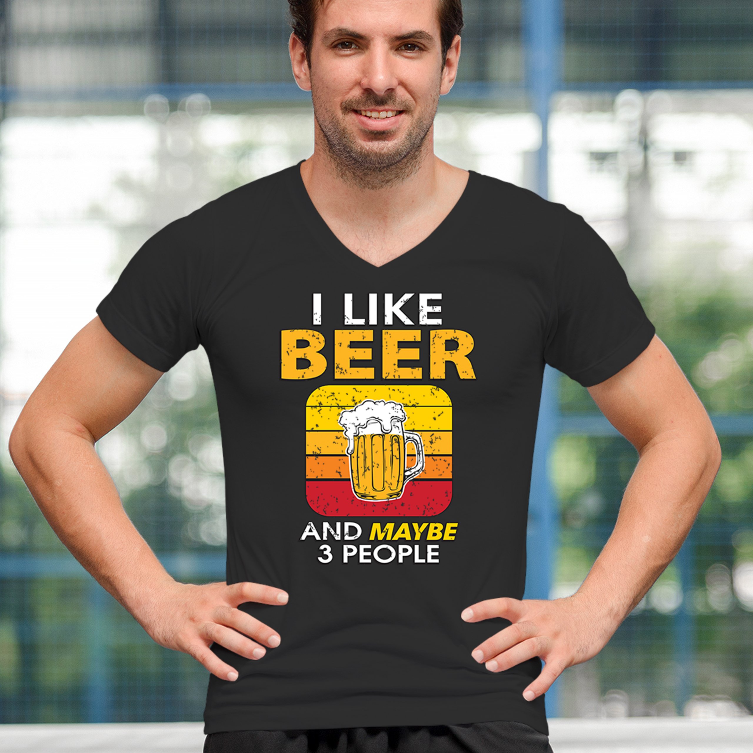 ALTRA T shirt scollo a V I Like Beer & 3 People umorismo sarcastico artigianale birrificio magazzino maglietta
