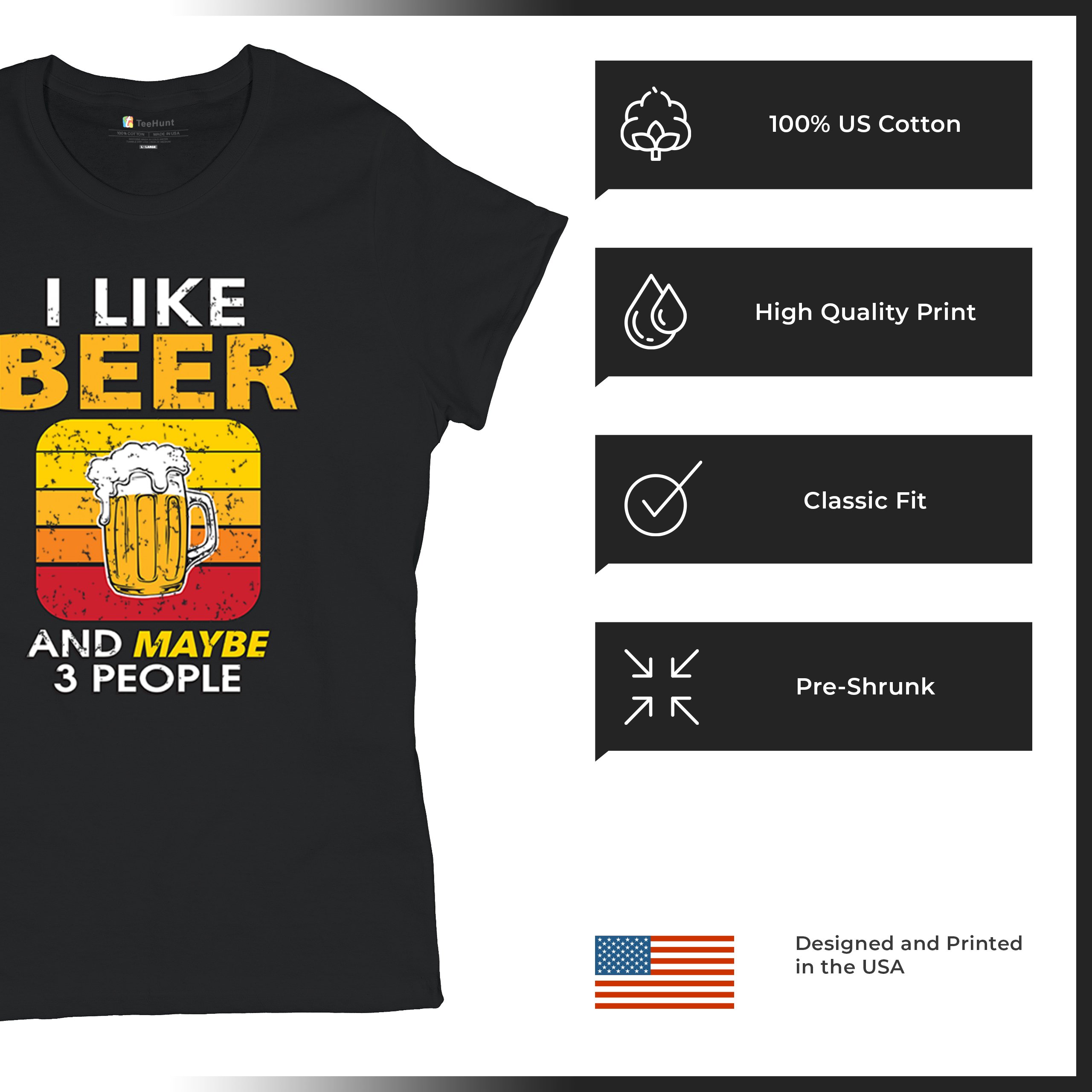 I Like Beer & 3 People T-Shirt Sarcastic Humor Craft Brewery Lager Women's Tee - Picture 7 of 50
