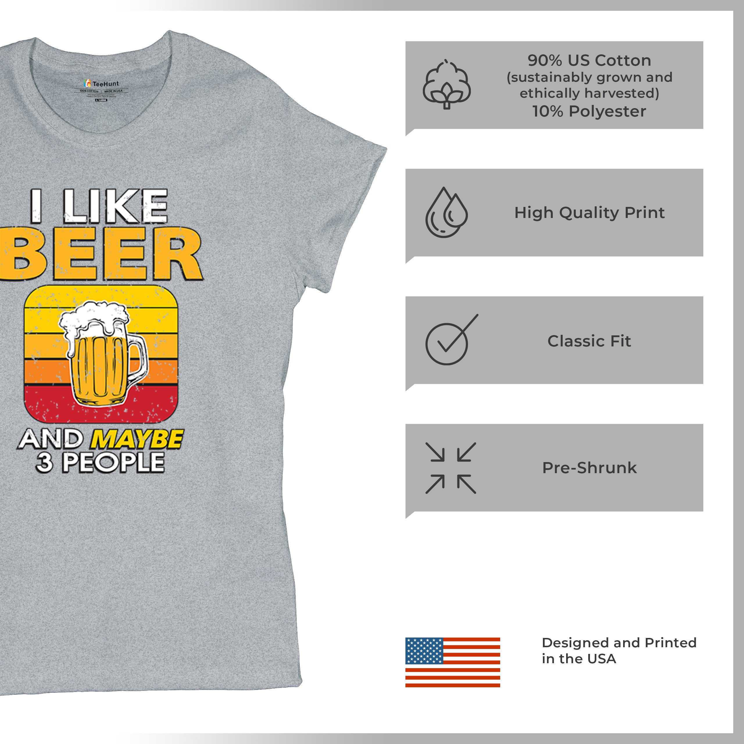I Like Beer & 3 People T-Shirt Sarcastic Humor Craft Brewery Lager Women's Tee - Picture 14 of 50