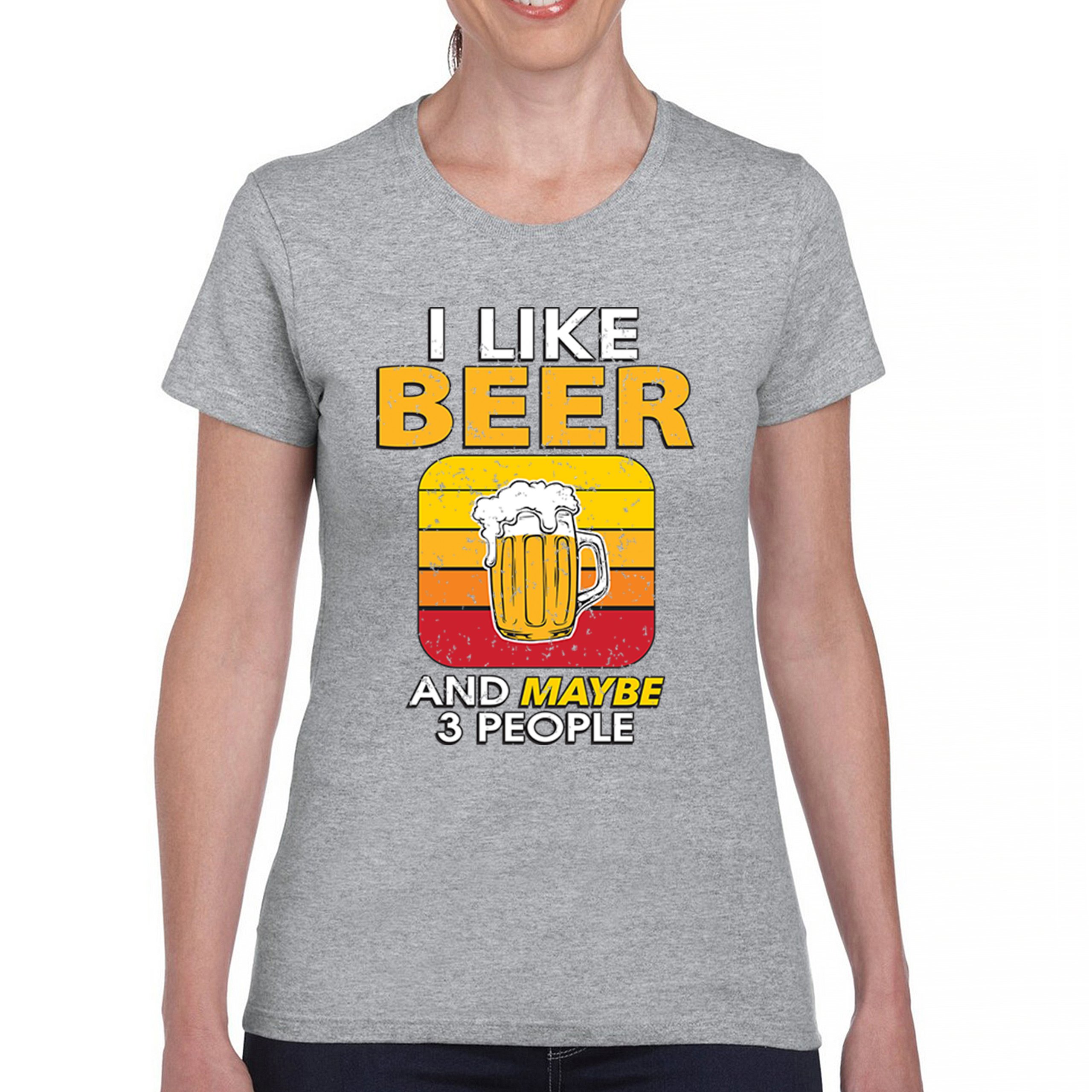 I Like Beer & 3 People T-Shirt Sarcastic Humor Craft Brewery Lager Women's Tee - Picture 9 of 50