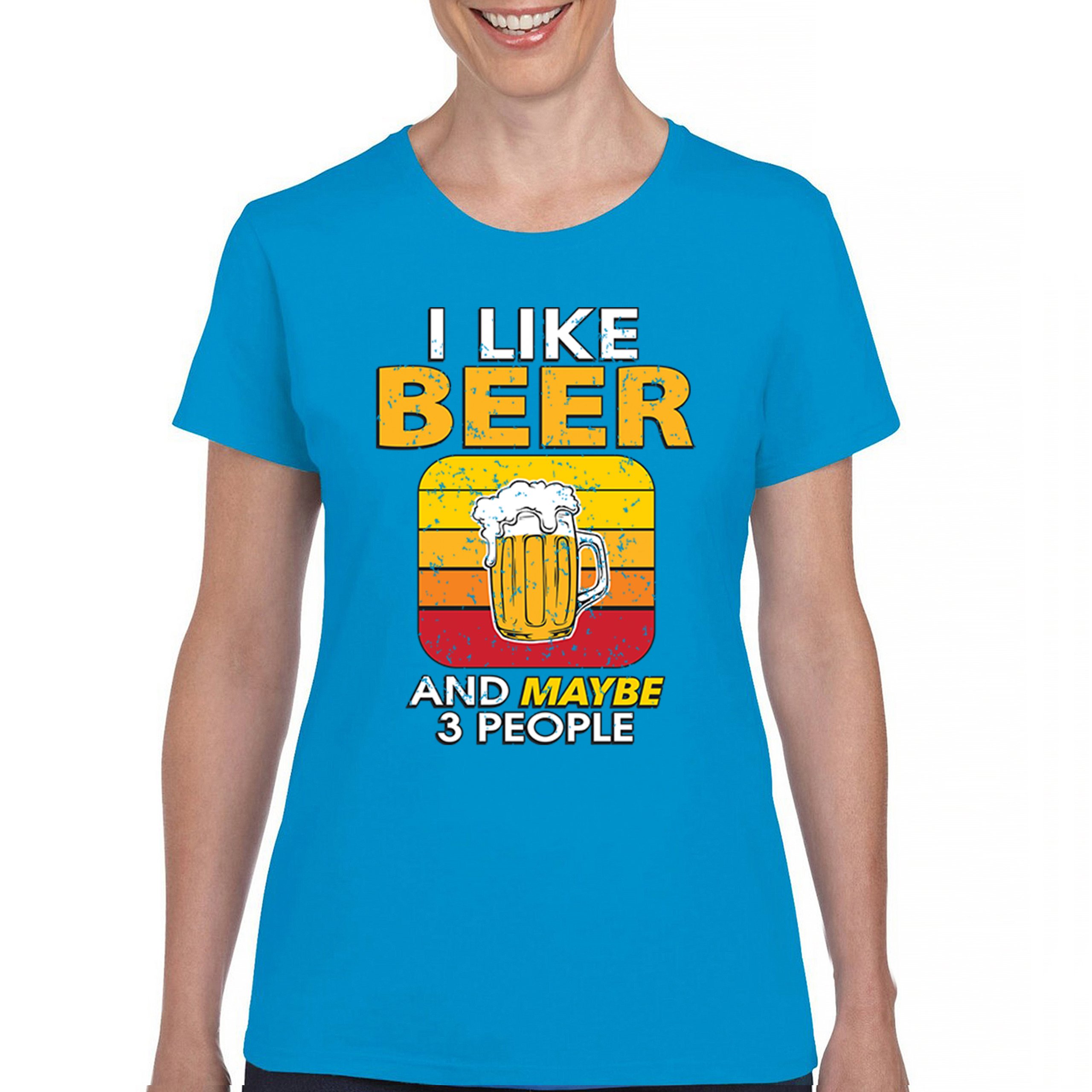 I Like Beer & 3 People T-Shirt Sarcastic Humor Craft Brewery Lager Women's Tee - Picture 37 of 50