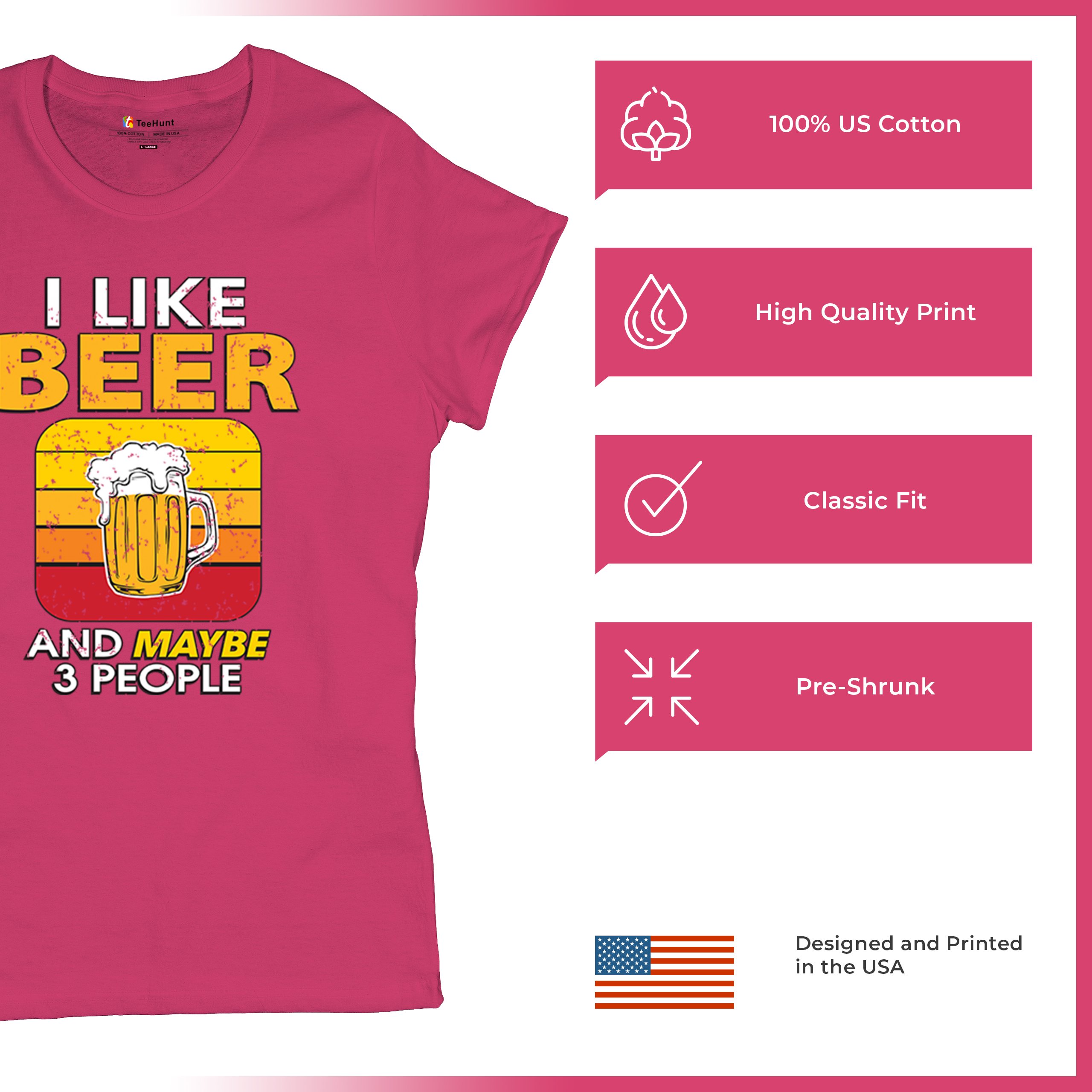 I Like Beer & 3 People T-Shirt Sarcastic Humor Craft Brewery Lager Women's Tee - Picture 49 of 50