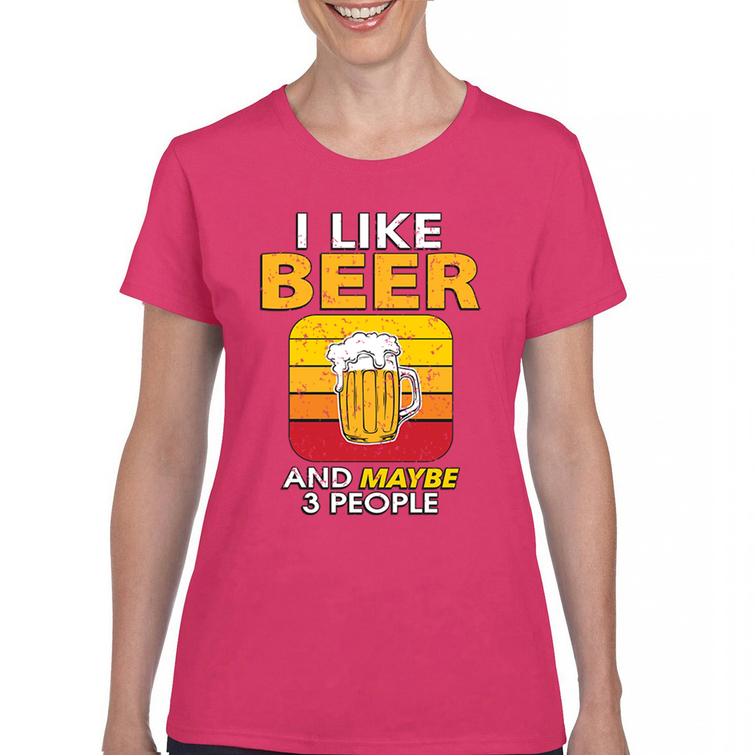 I Like Beer & 3 People T-Shirt Sarcastic Humor Craft Brewery Lager Women's Tee - Picture 44 of 50