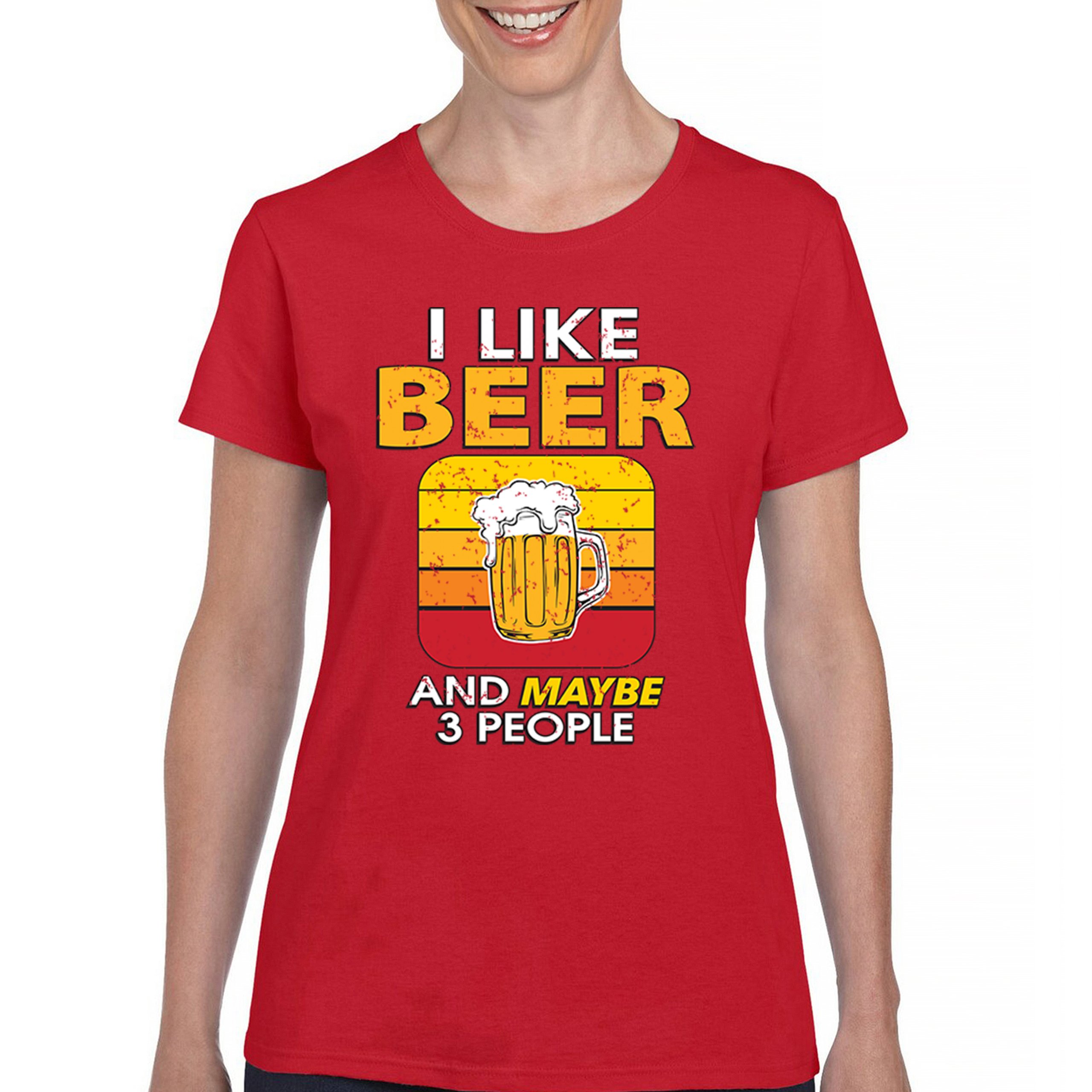 I Like Beer & 3 People T-Shirt Sarcastic Humor Craft Brewery Lager Women's Tee - Picture 16 of 50