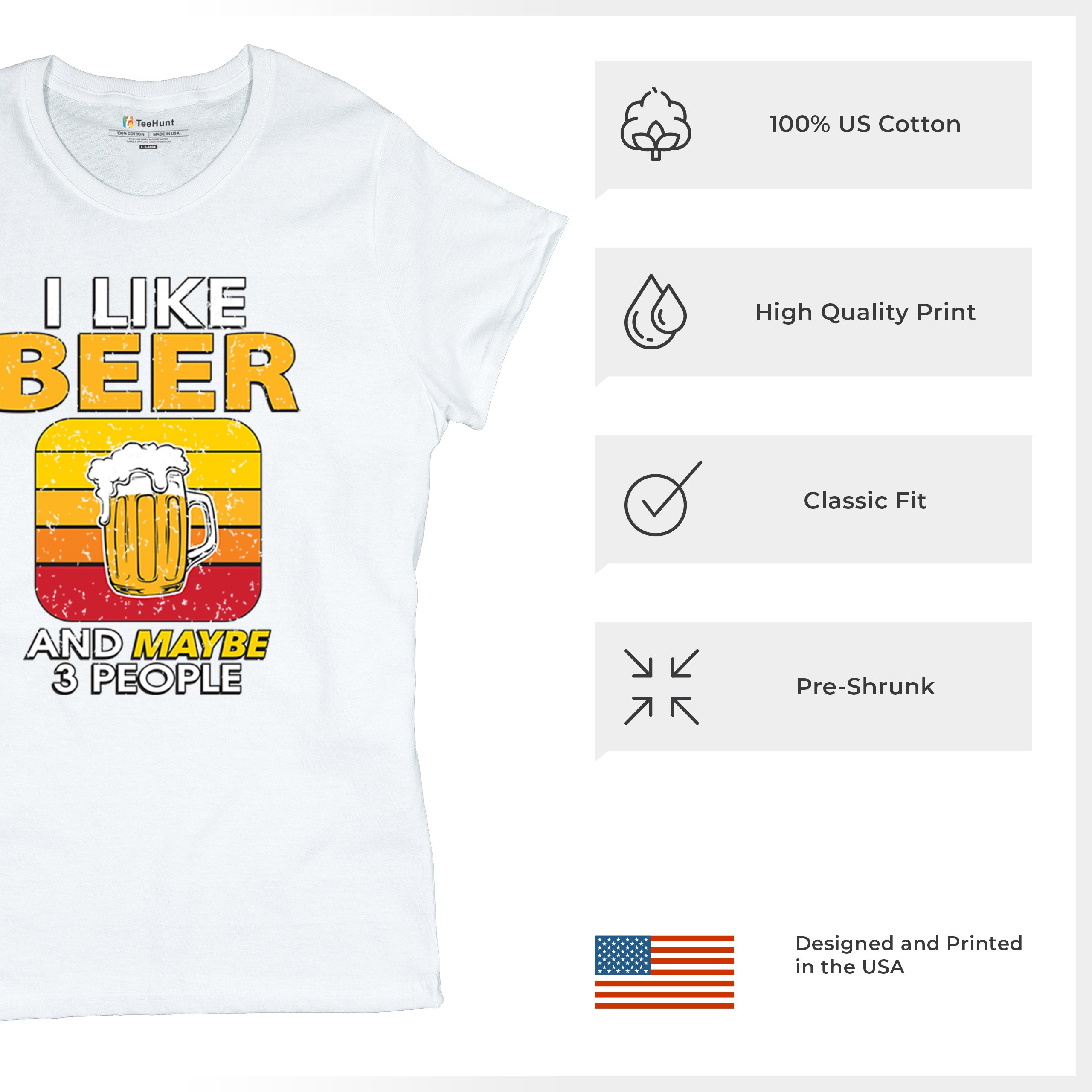 I Like Beer & 3 People T-Shirt Sarcastic Humor Craft Brewery Lager Women's Tee - Picture 28 of 50
