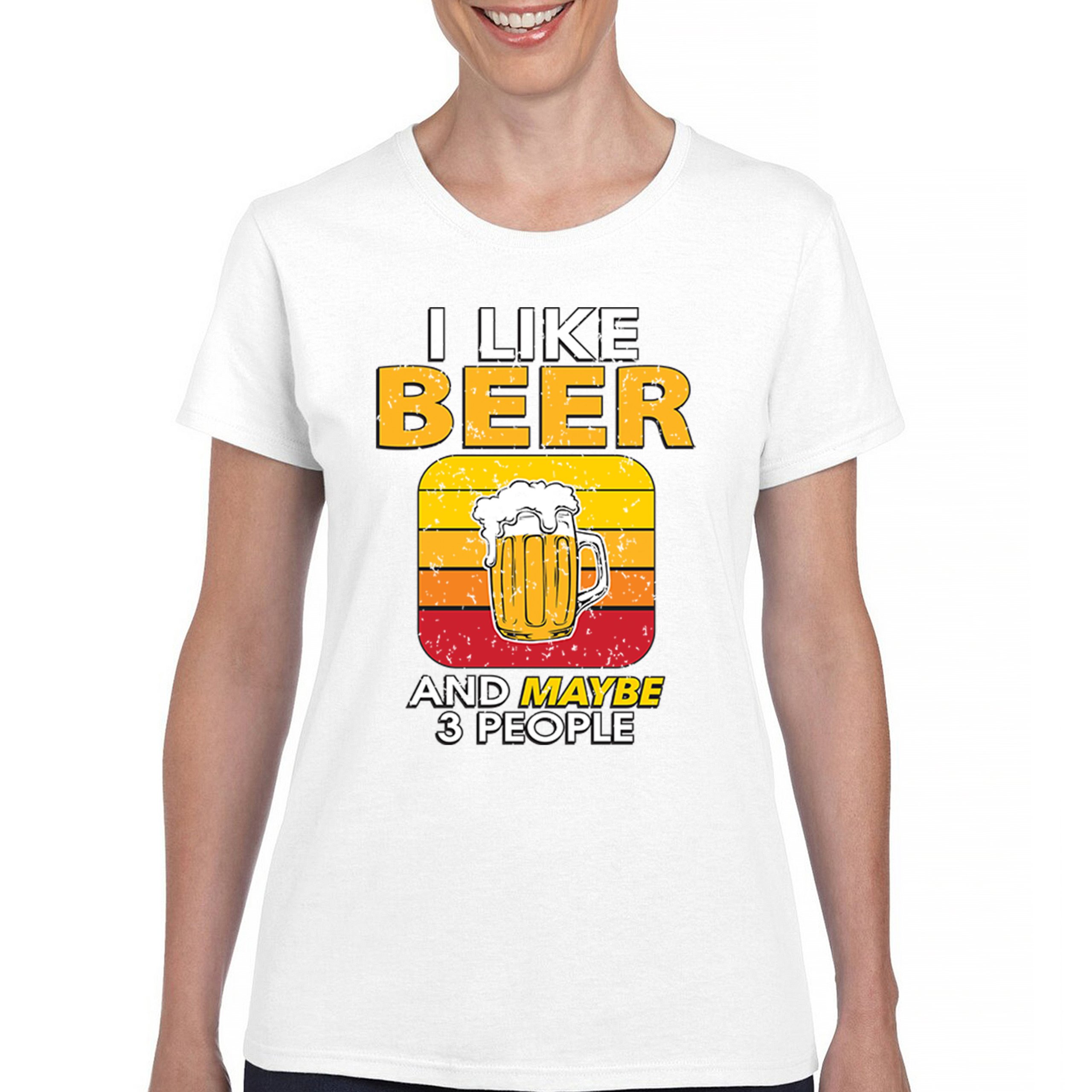 I Like Beer & 3 People T-Shirt Sarcastic Humor Craft Brewery Lager Women's Tee - Picture 23 of 50