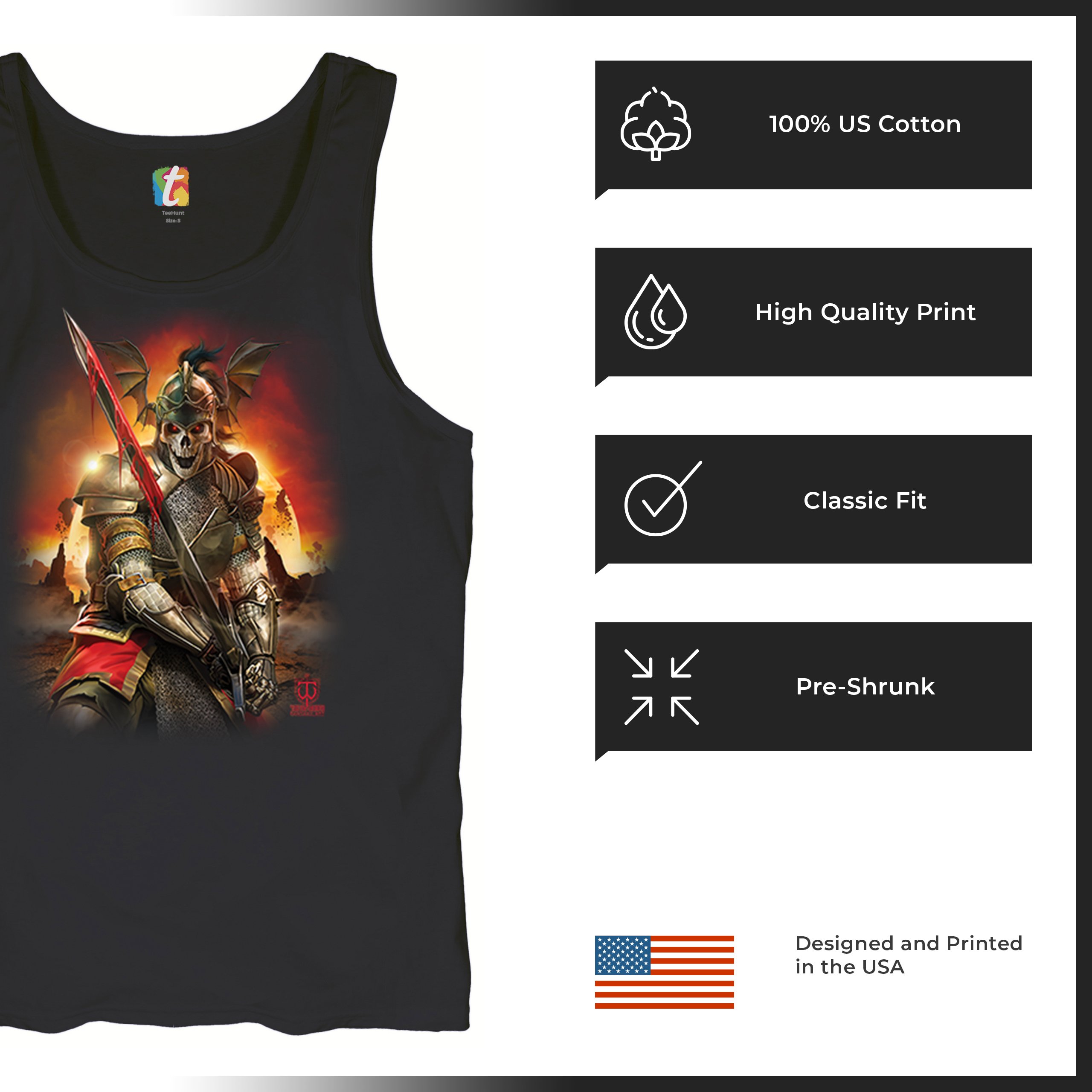 Apocalypse Reaper Tank Top Fantasy Skeleton Knight Sword Dragon Men's Top - Picture 7 of 43