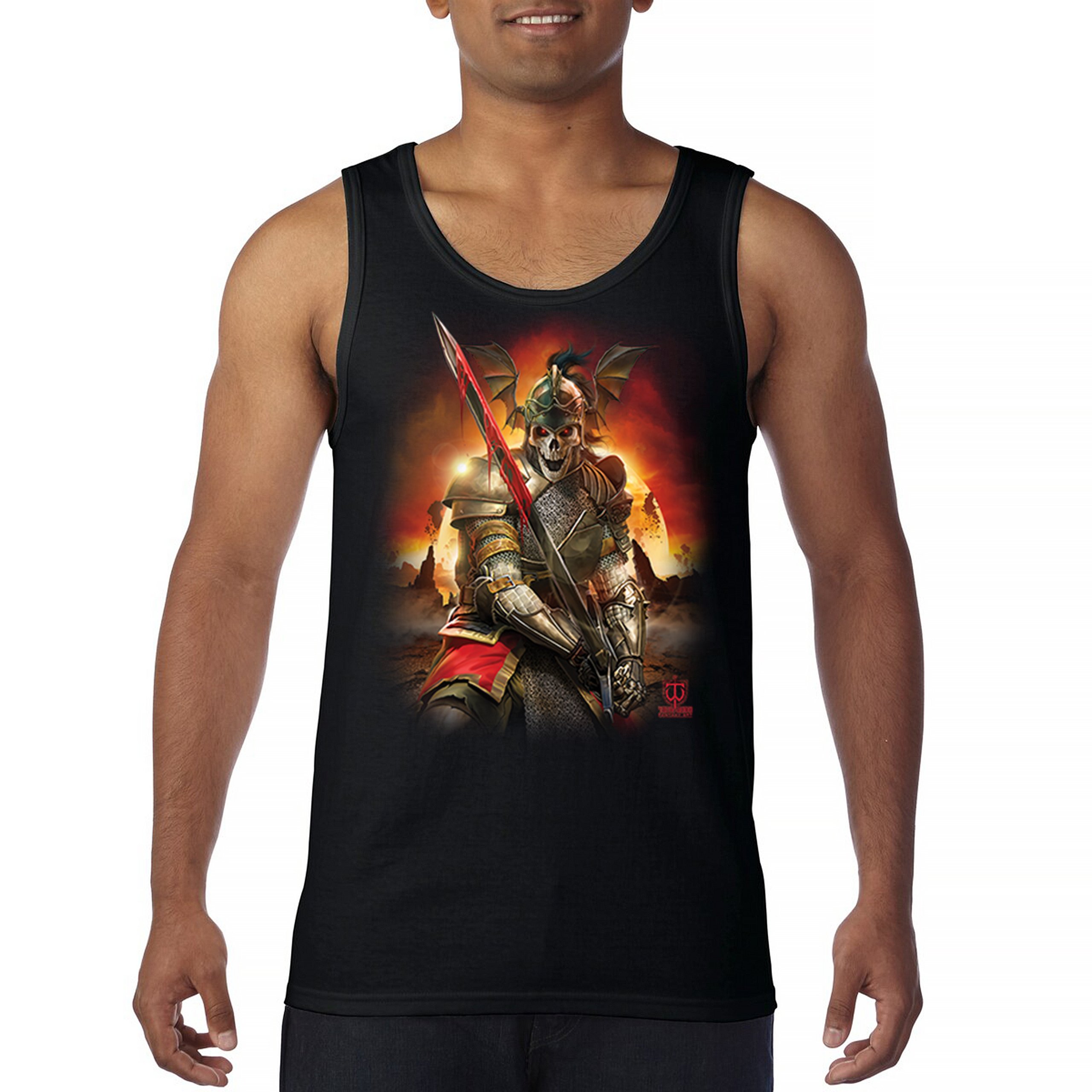 Apocalypse Reaper Tank Top Fantasy Skeleton Knight Sword Dragon Men's Top - Picture 2 of 43