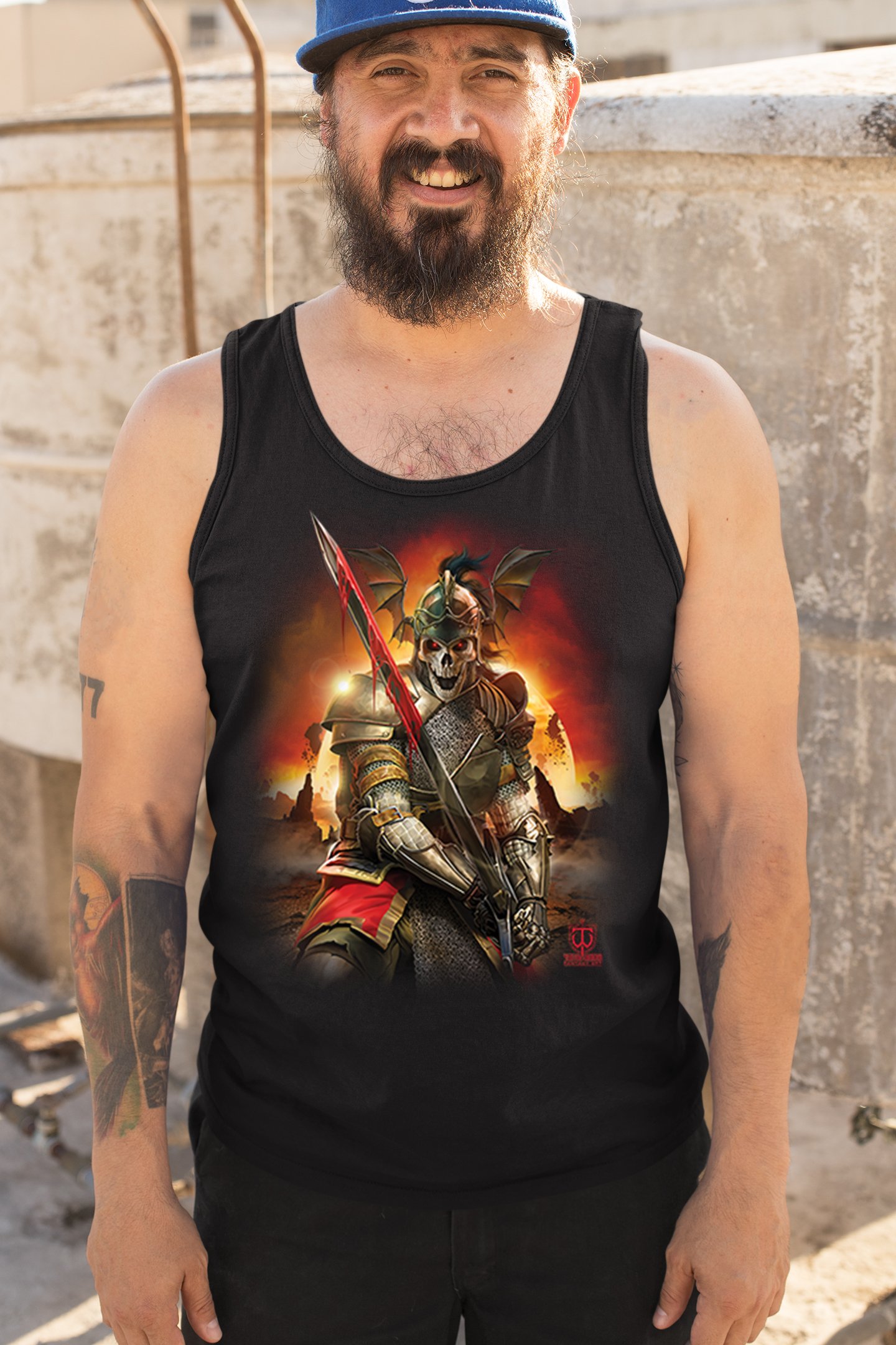 Apocalypse Reaper Tank Top Fantasy Skeleton Knight Sword Dragon Men's Top - Picture 5 of 43
