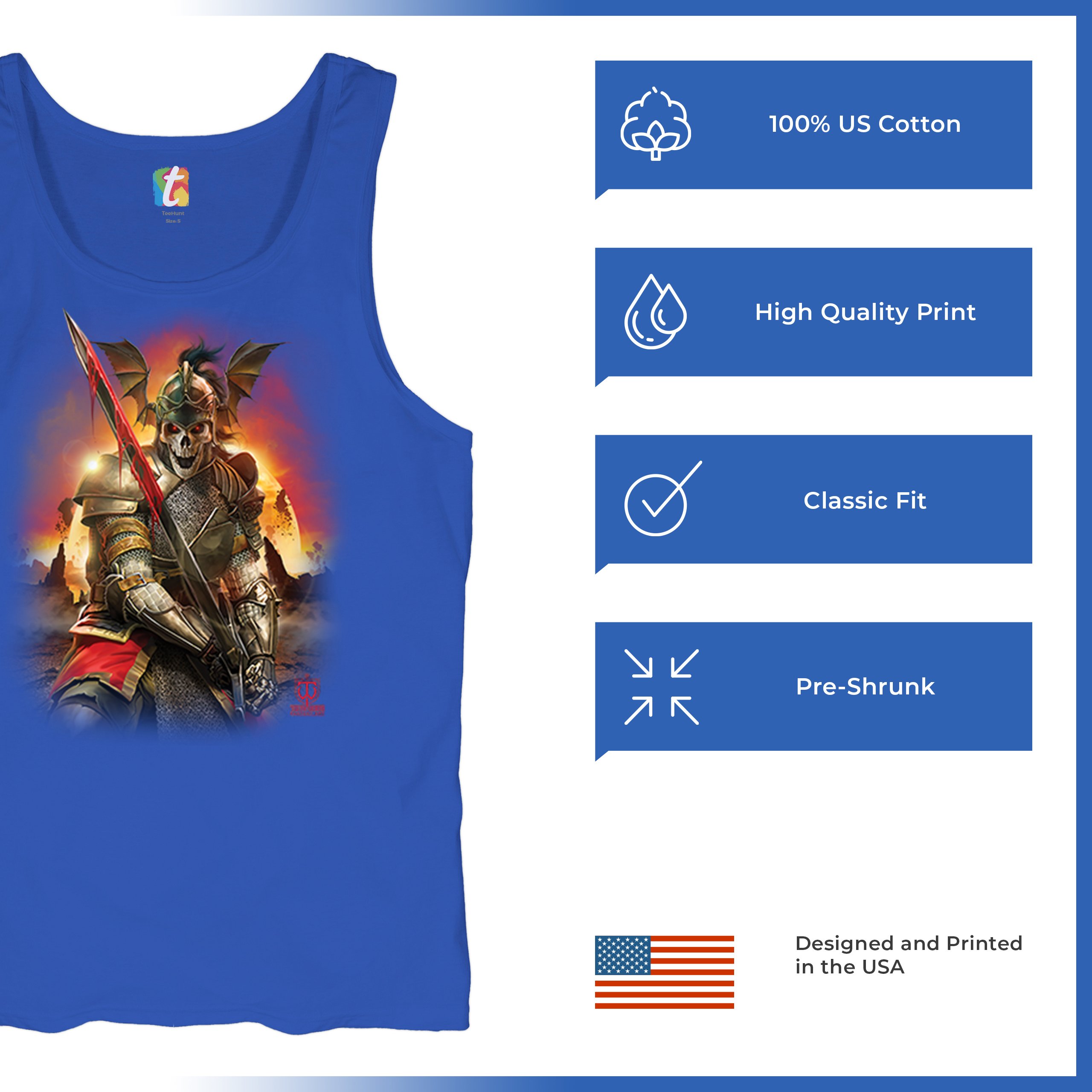 Apocalypse Reaper Tank Top Fantasy Skeleton Knight Sword Dragon Men's Top - Picture 42 of 43