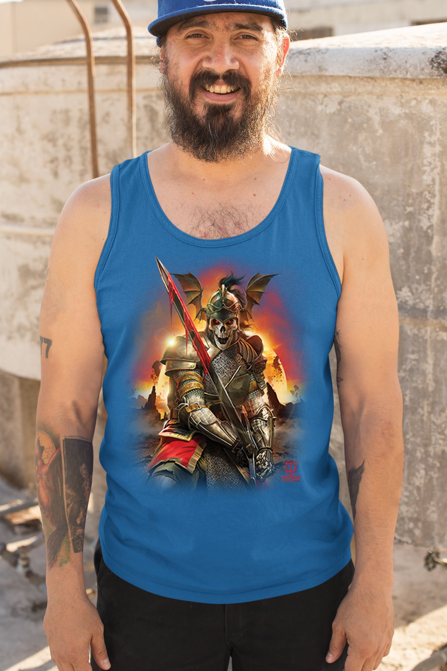 Apocalypse Reaper Tank Top Fantasy Skeleton Knight Sword Dragon Men's Top - Picture 40 of 43
