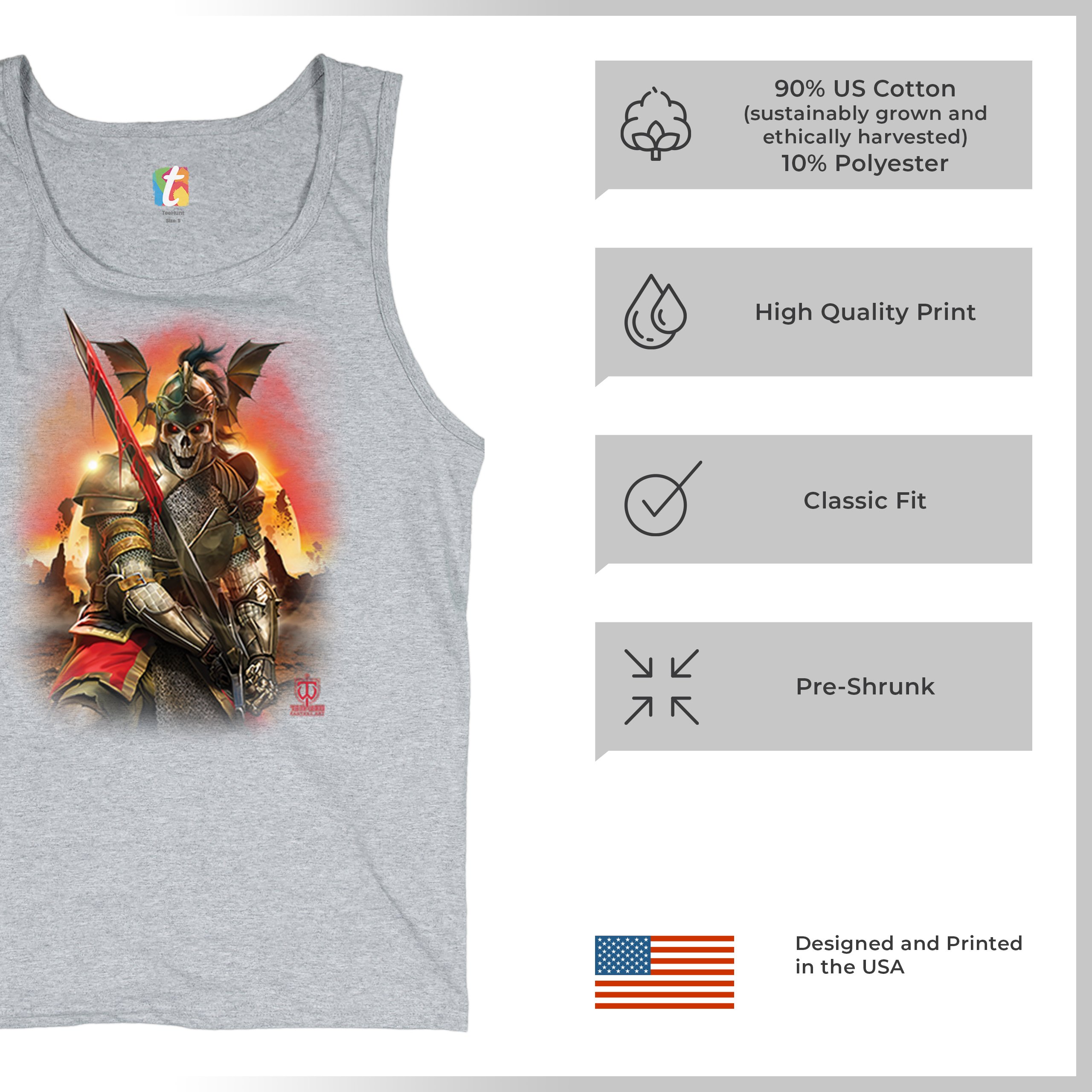 Apocalypse Reaper Tank Top Fantasy Skeleton Knight Sword Dragon Men's Top - Picture 14 of 43