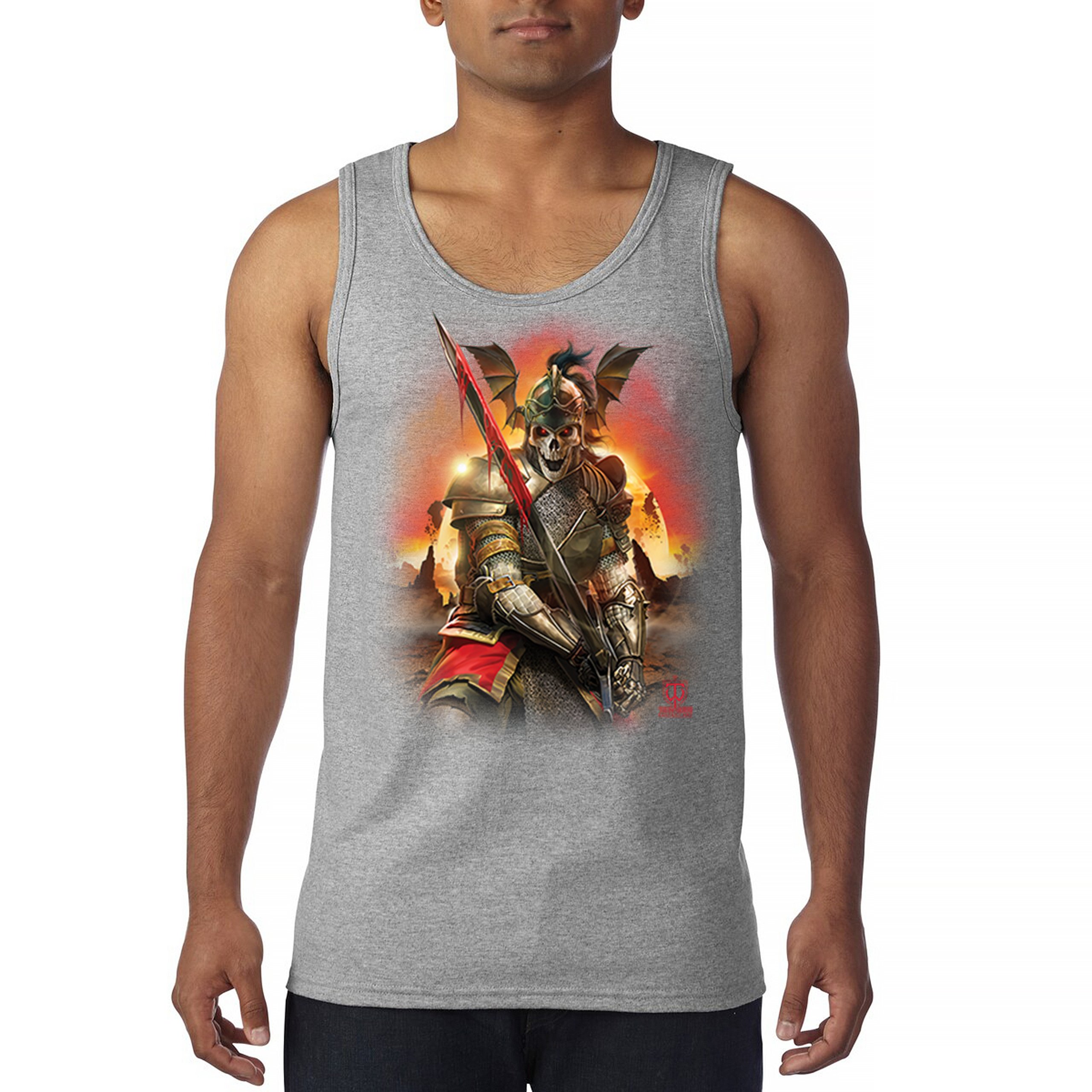 Apocalypse Reaper Tank Top Fantasy Skeleton Knight Sword Dragon Men's Top - Picture 9 of 43