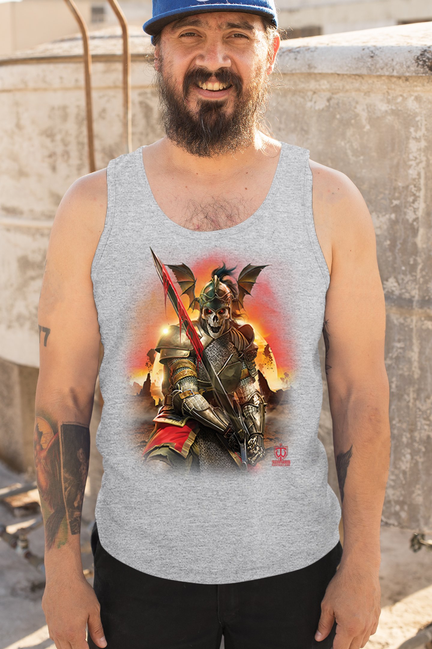 Apocalypse Reaper Tank Top Fantasy Skeleton Knight Sword Dragon Men's Top - Picture 12 of 43