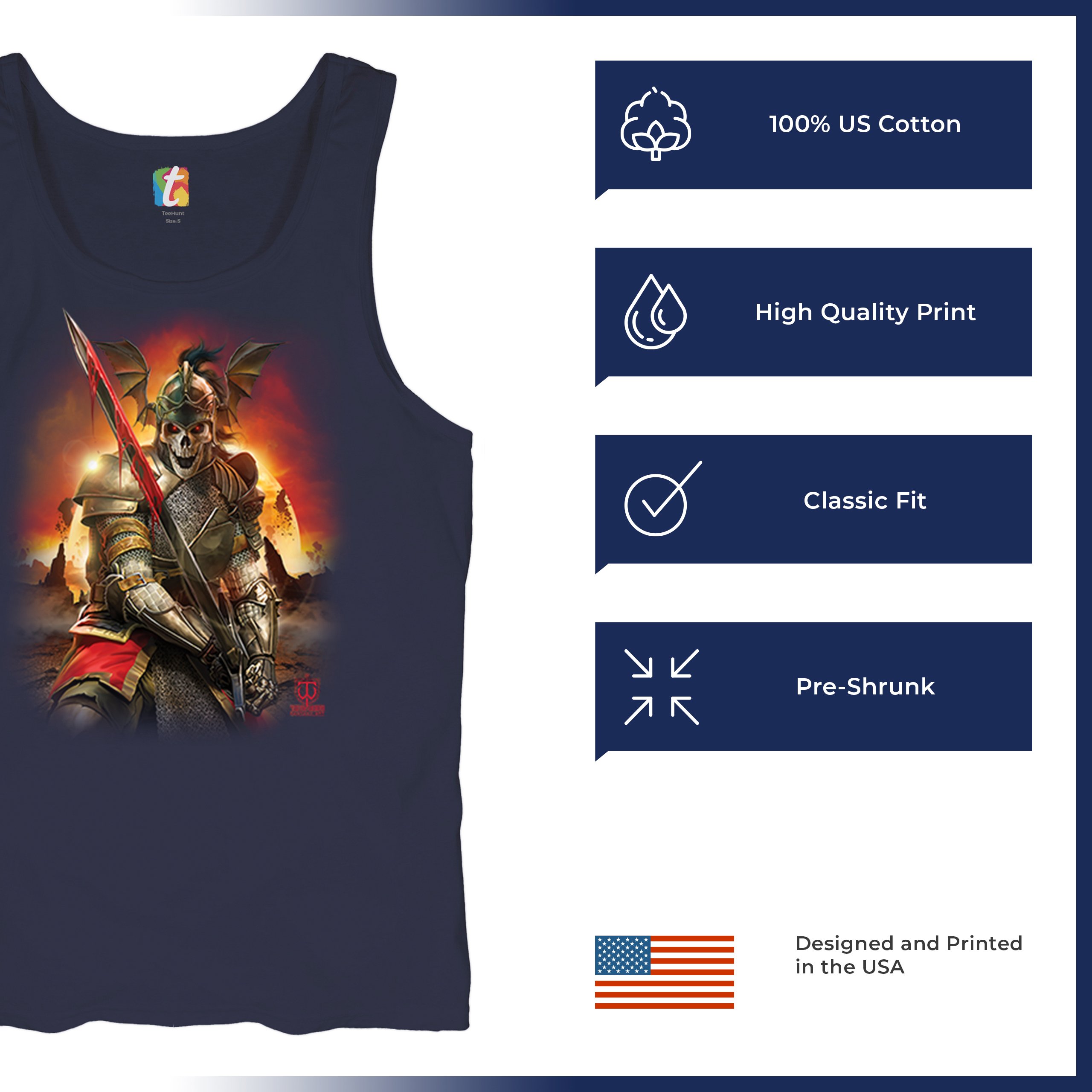 Apocalypse Reaper Tank Top Fantasy Skeleton Knight Sword Dragon Men's Top - Picture 35 of 43