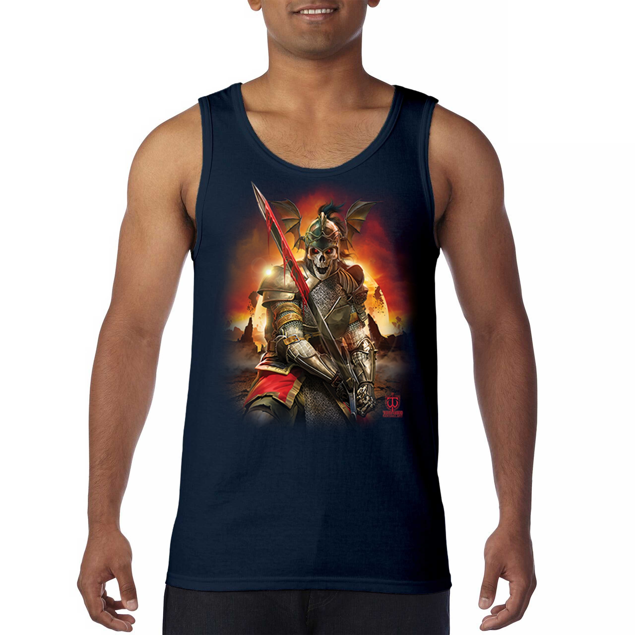 Apocalypse Reaper Tank Top Fantasy Skeleton Knight Sword Dragon Men's Top - Picture 30 of 43