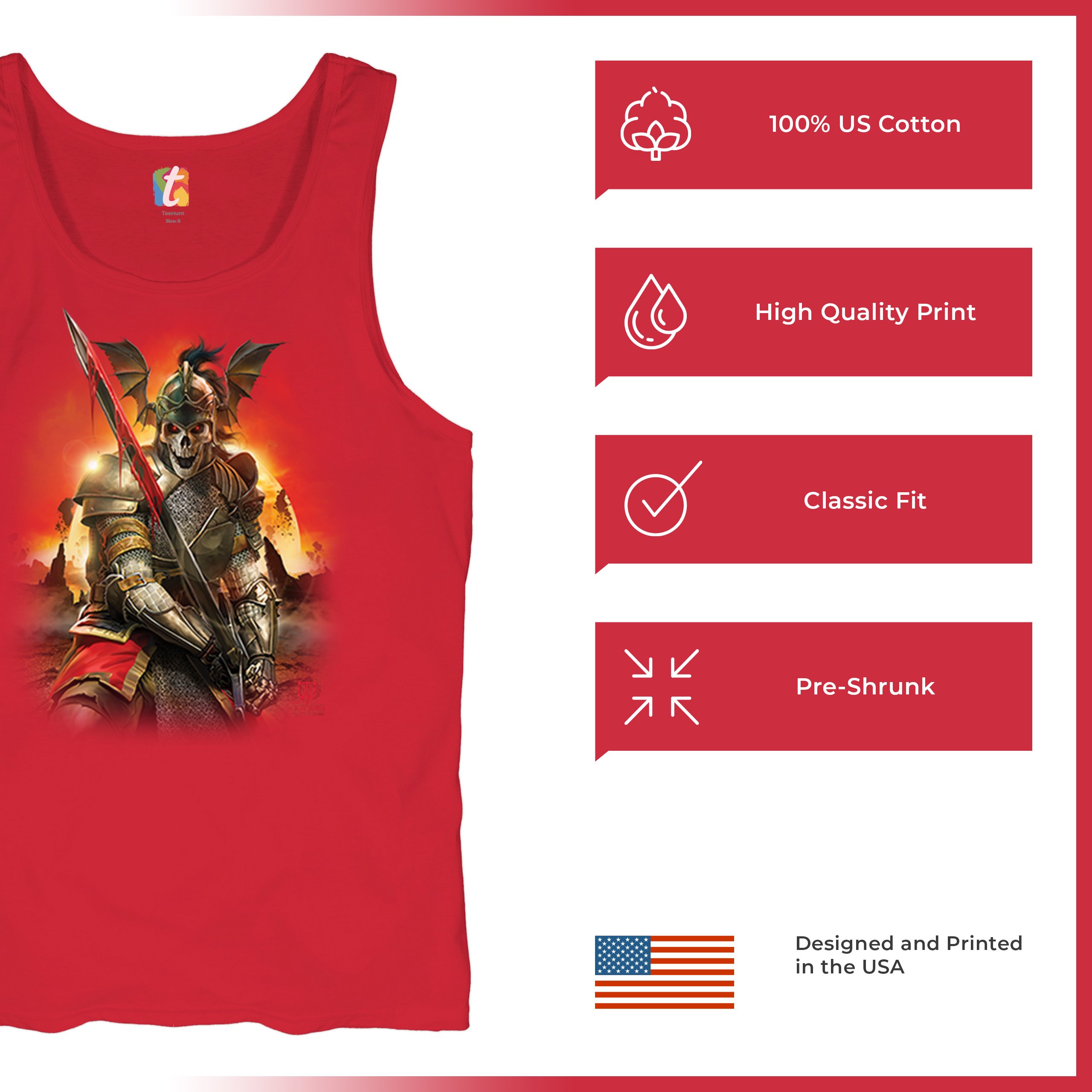 Apocalypse Reaper Tank Top Fantasy Skeleton Knight Sword Dragon Men's Top - Picture 21 of 43