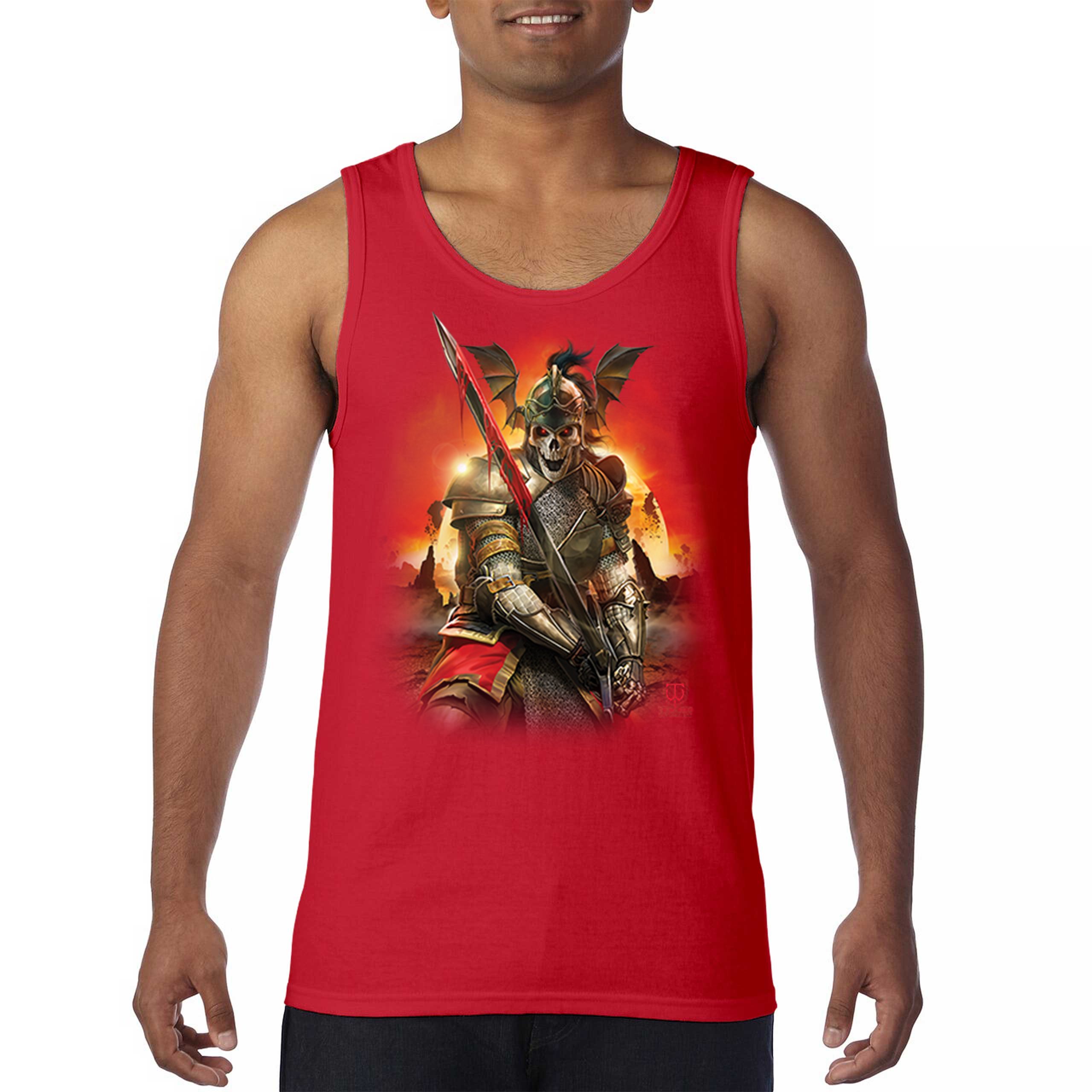 Apocalypse Reaper Tank Top Fantasy Skeleton Knight Sword Dragon Men's Top - Picture 16 of 43