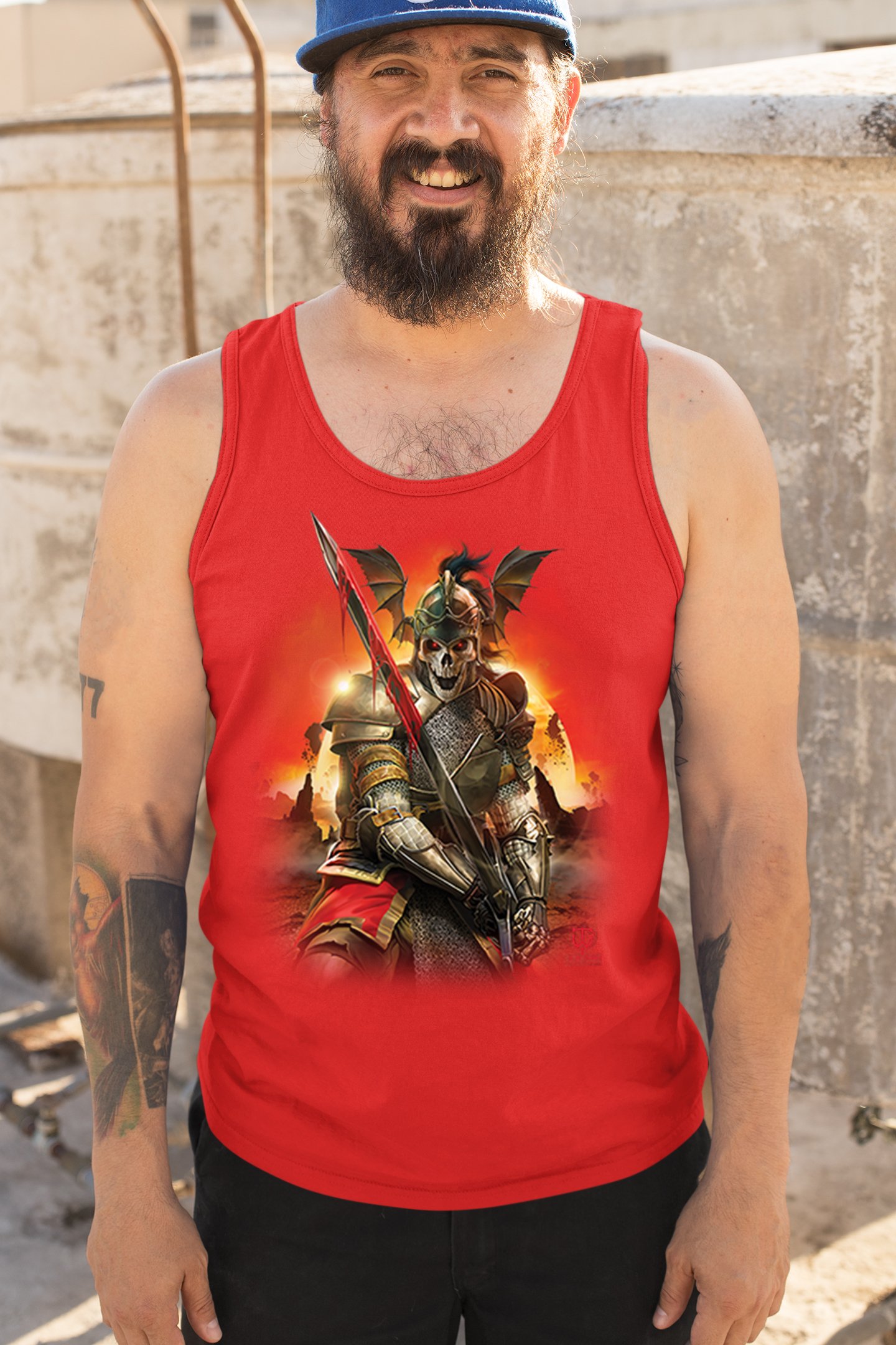 Apocalypse Reaper Tank Top Fantasy Skeleton Knight Sword Dragon Men's Top - Picture 19 of 43