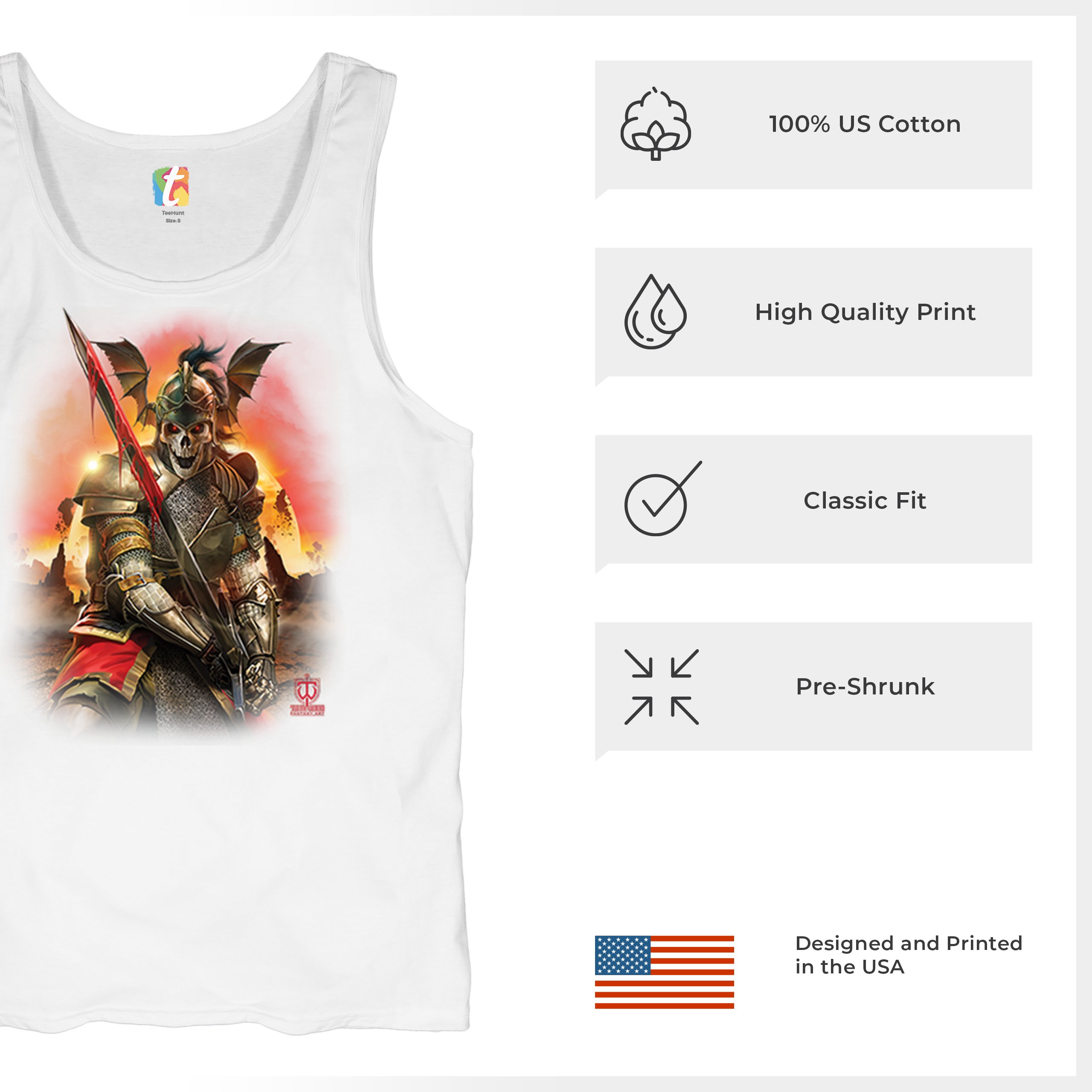 Apocalypse Reaper Tank Top Fantasy Skeleton Knight Sword Dragon Men's Top - Picture 28 of 43