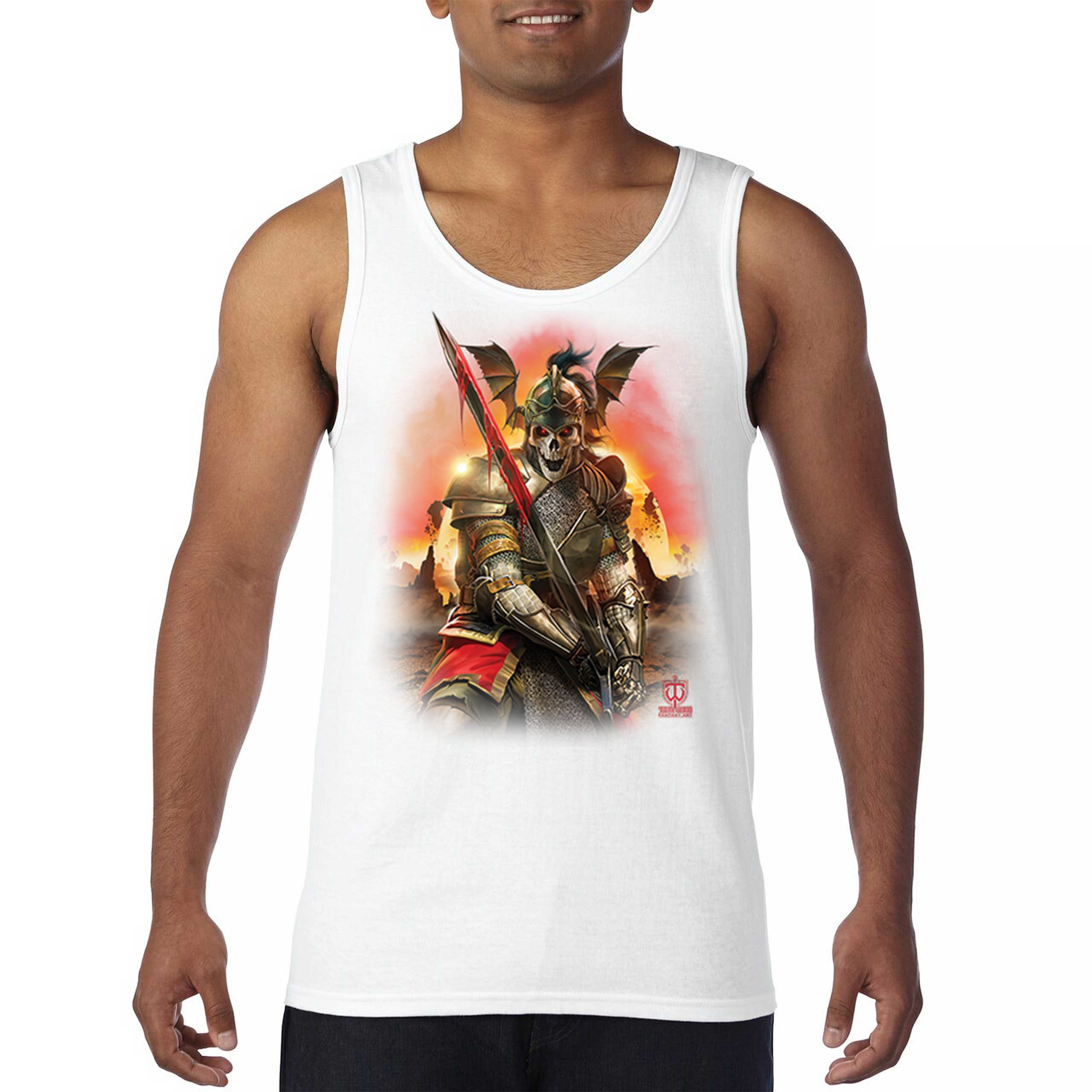 Apocalypse Reaper Tank Top Fantasy Skeleton Knight Sword Dragon Men's Top - Picture 23 of 43
