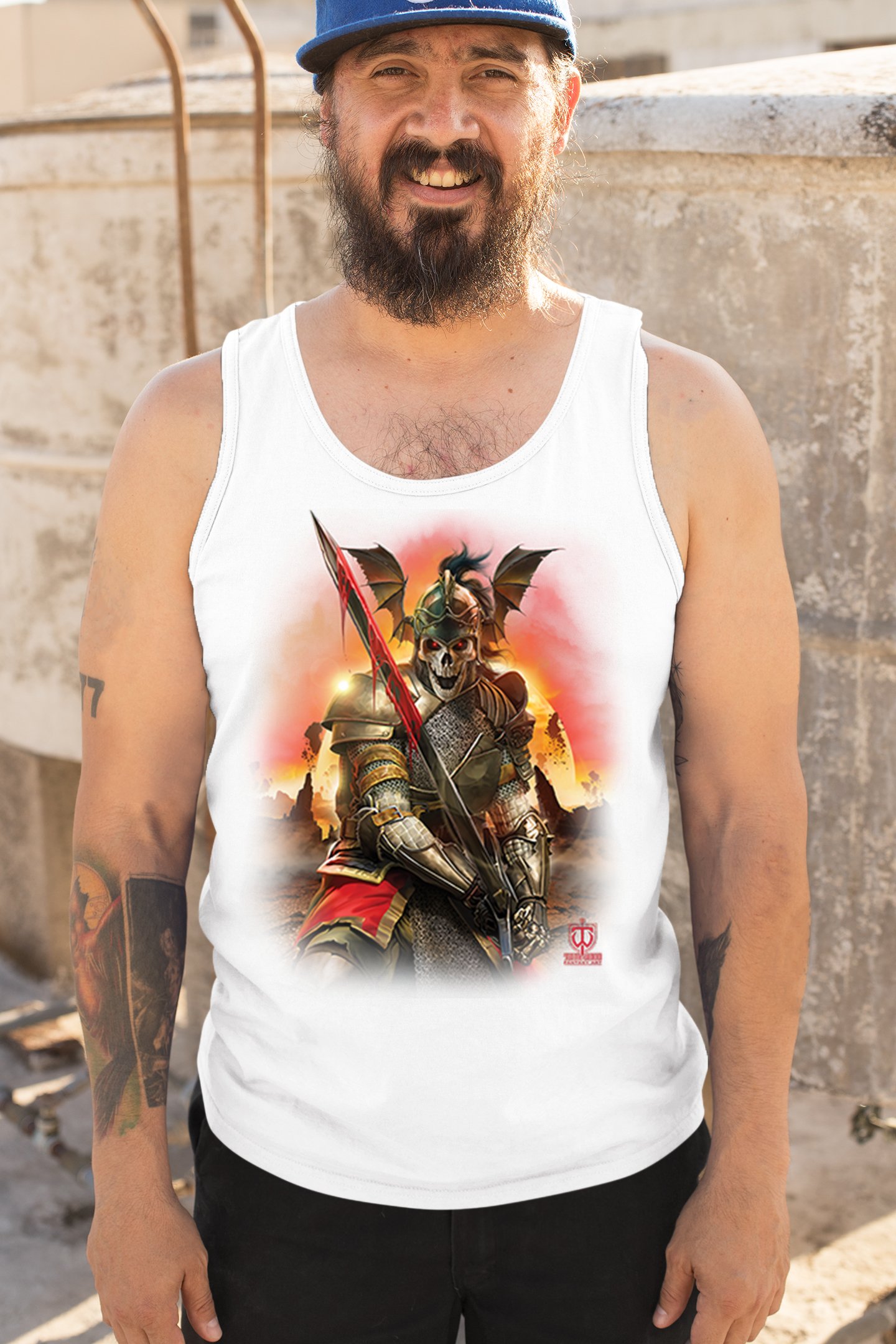 Apocalypse Reaper Tank Top Fantasy Skeleton Knight Sword Dragon Men's Top - Picture 26 of 43