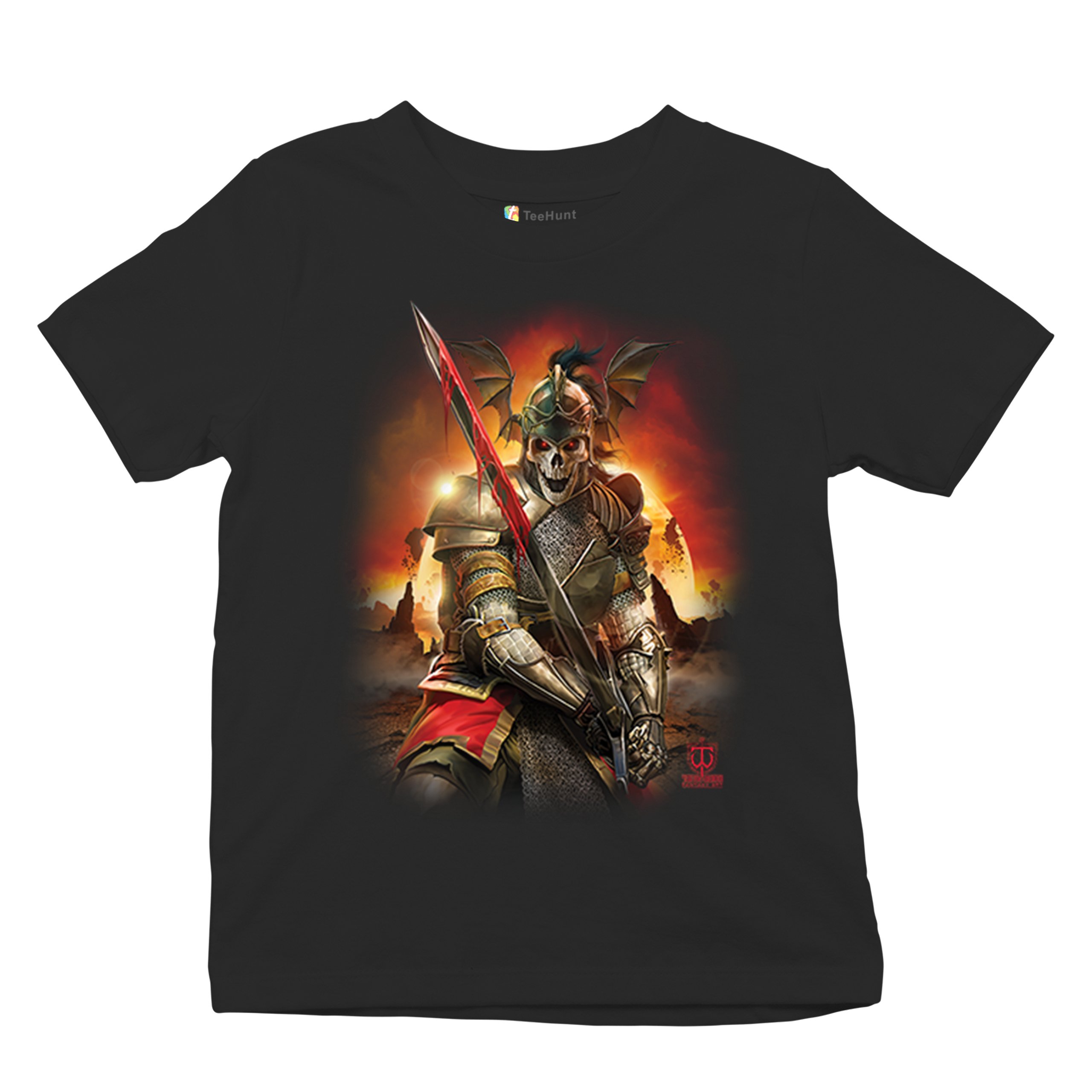 Apocalypse Reaper Youth T-shirt Fantasy Skeleton Knight Sword Dragon Kids - Picture 6 of 50