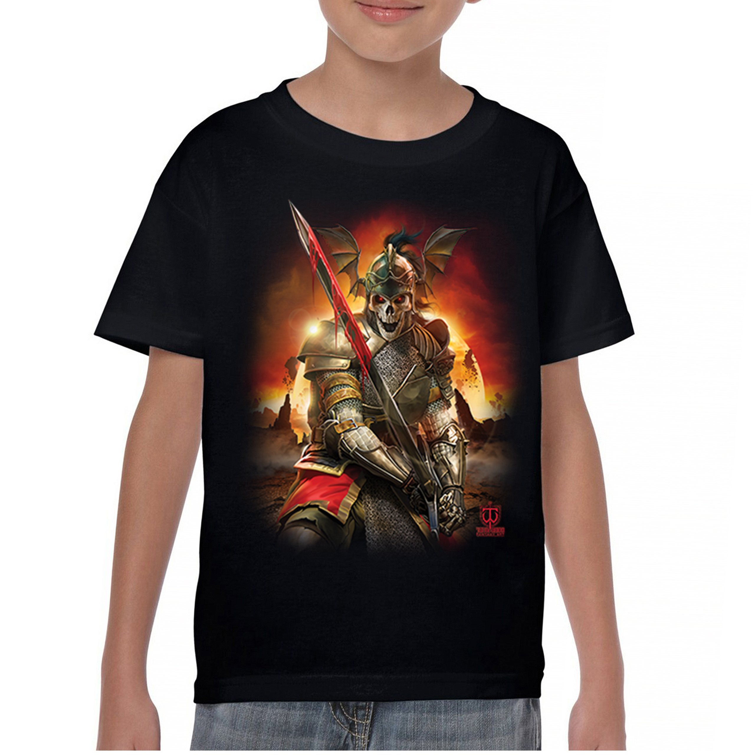 Apocalypse Reaper Youth T-shirt Fantasy Skeleton Knight Sword Dragon Kids - Picture 2 of 50