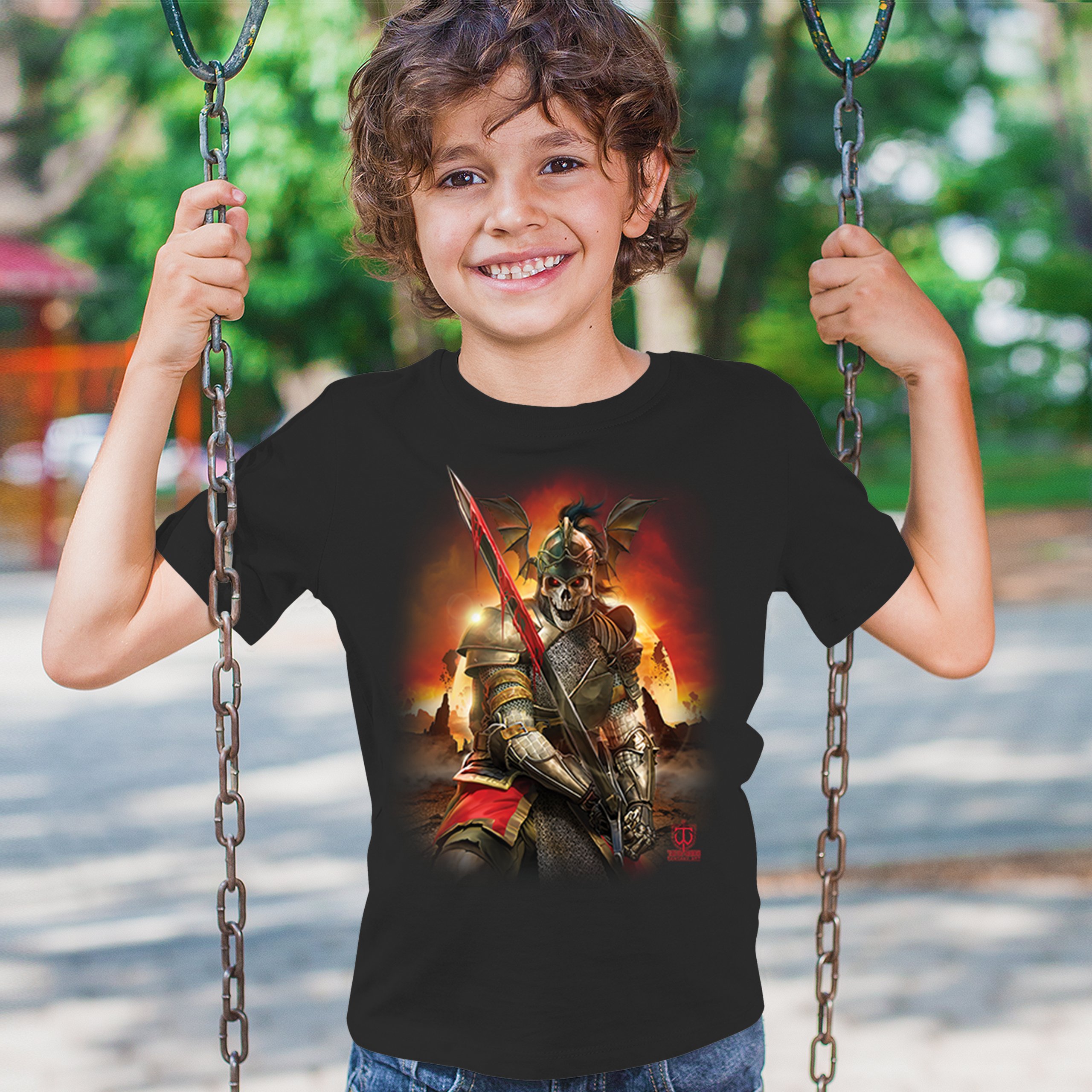 Apocalypse Reaper Youth T-shirt Fantasy Skeleton Knight Sword Dragon Kids - Picture 5 of 50