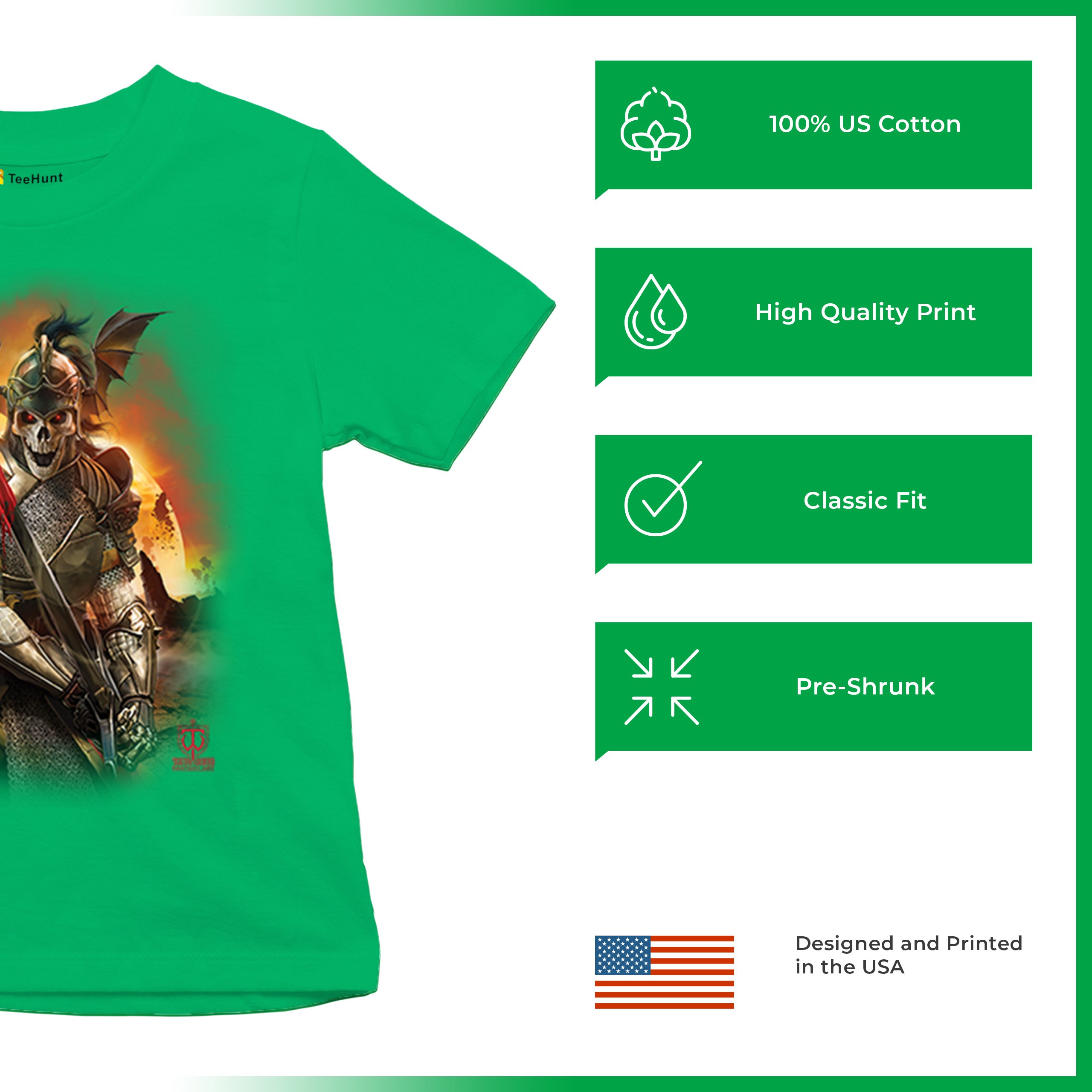 Apocalypse Reaper Youth T-shirt Fantasy Skeleton Knight Sword Dragon Kids - Picture 35 of 50