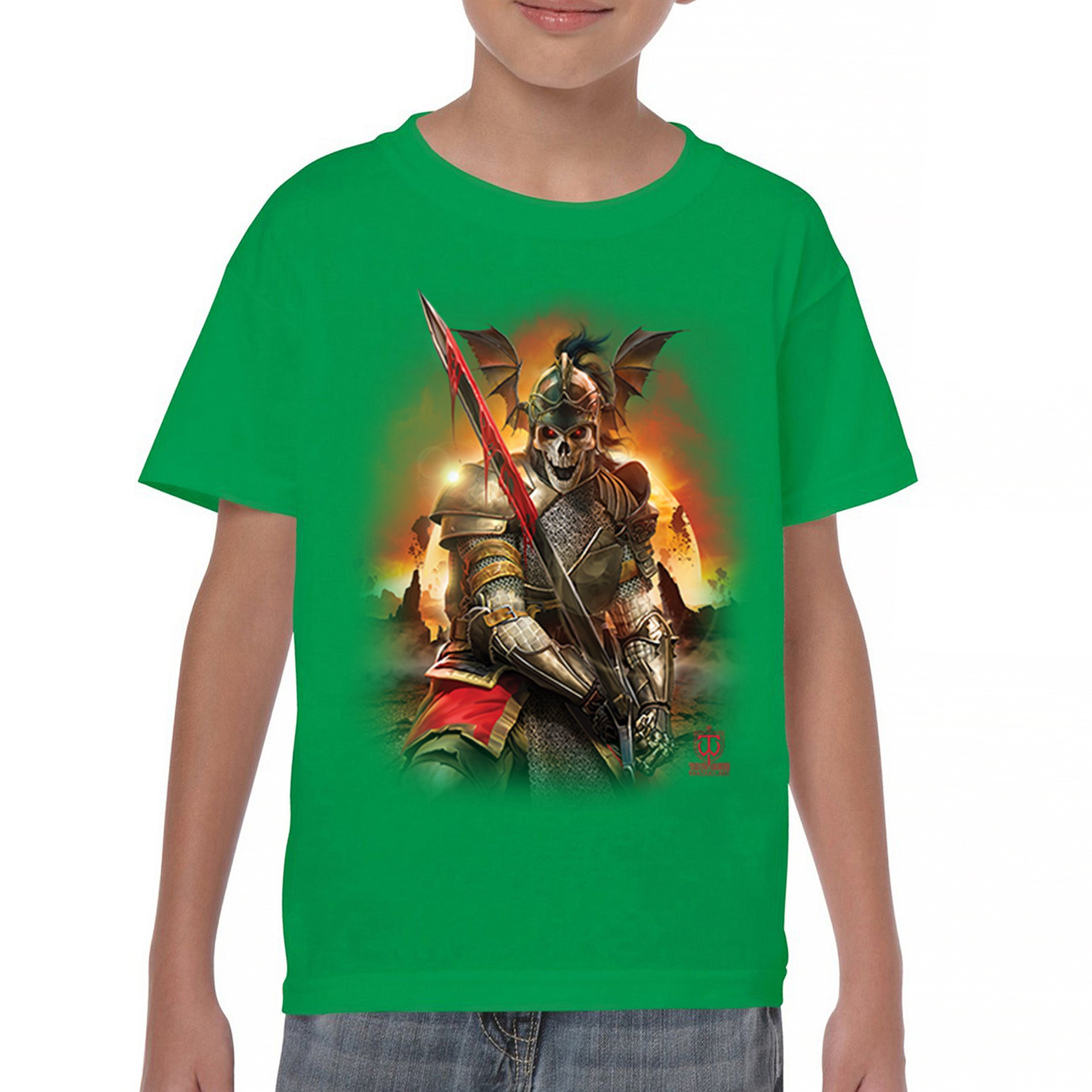 Apocalypse Reaper Youth T-shirt Fantasy Skeleton Knight Sword Dragon Kids - Picture 30 of 50