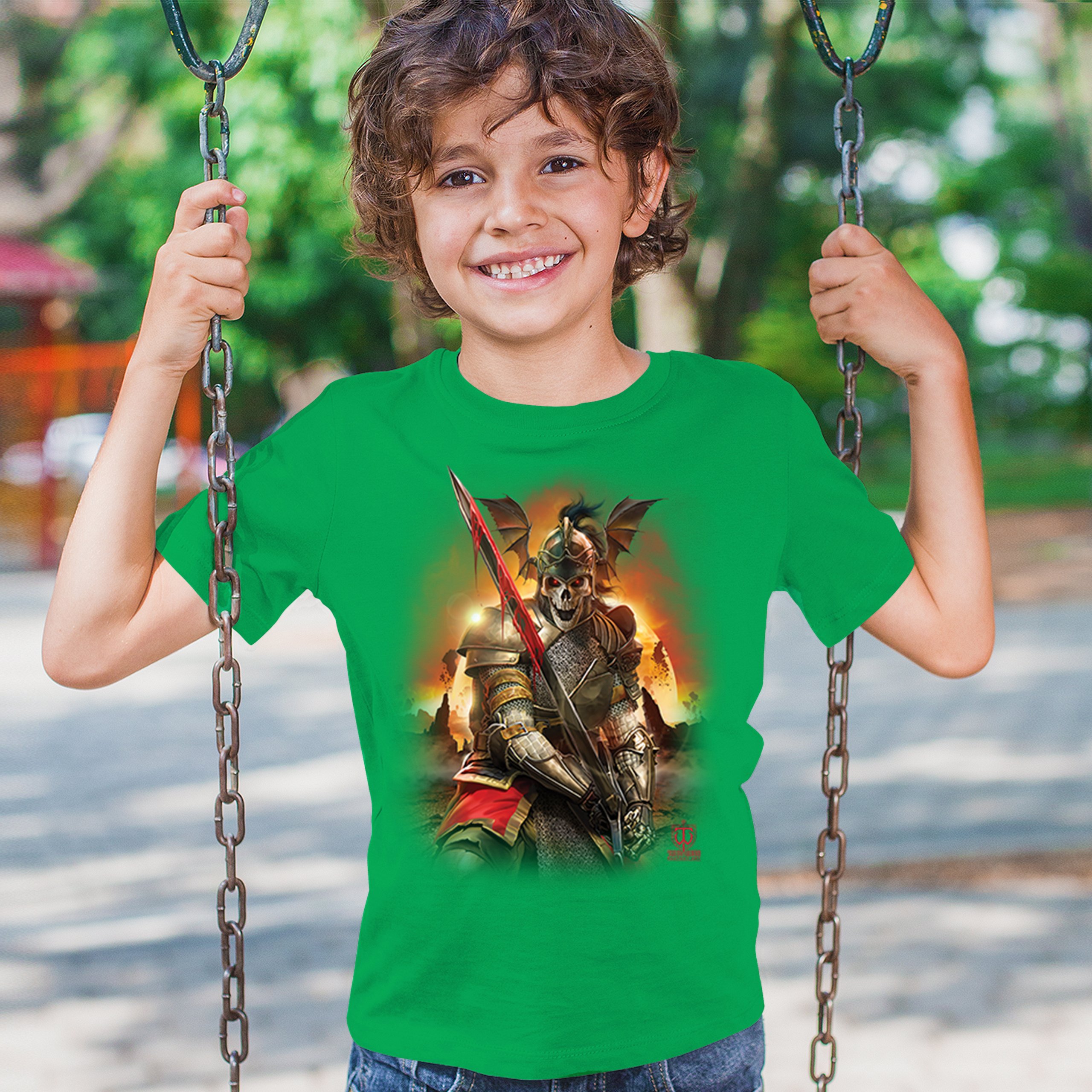 Apocalypse Reaper Youth T-shirt Fantasy Skeleton Knight Sword Dragon Kids - Picture 33 of 50