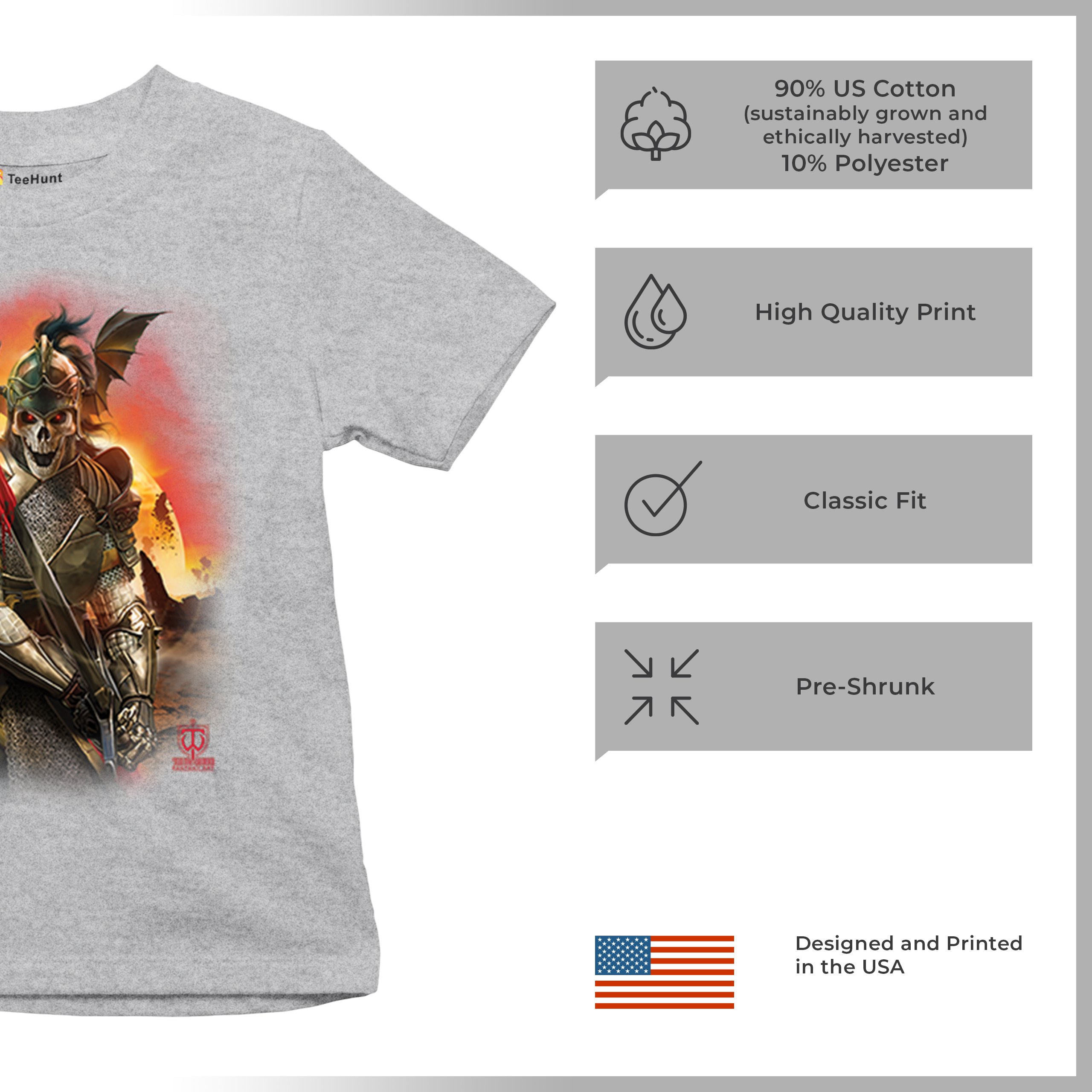 Apocalypse Reaper Youth T-shirt Fantasy Skeleton Knight Sword Dragon Kids - Picture 14 of 50