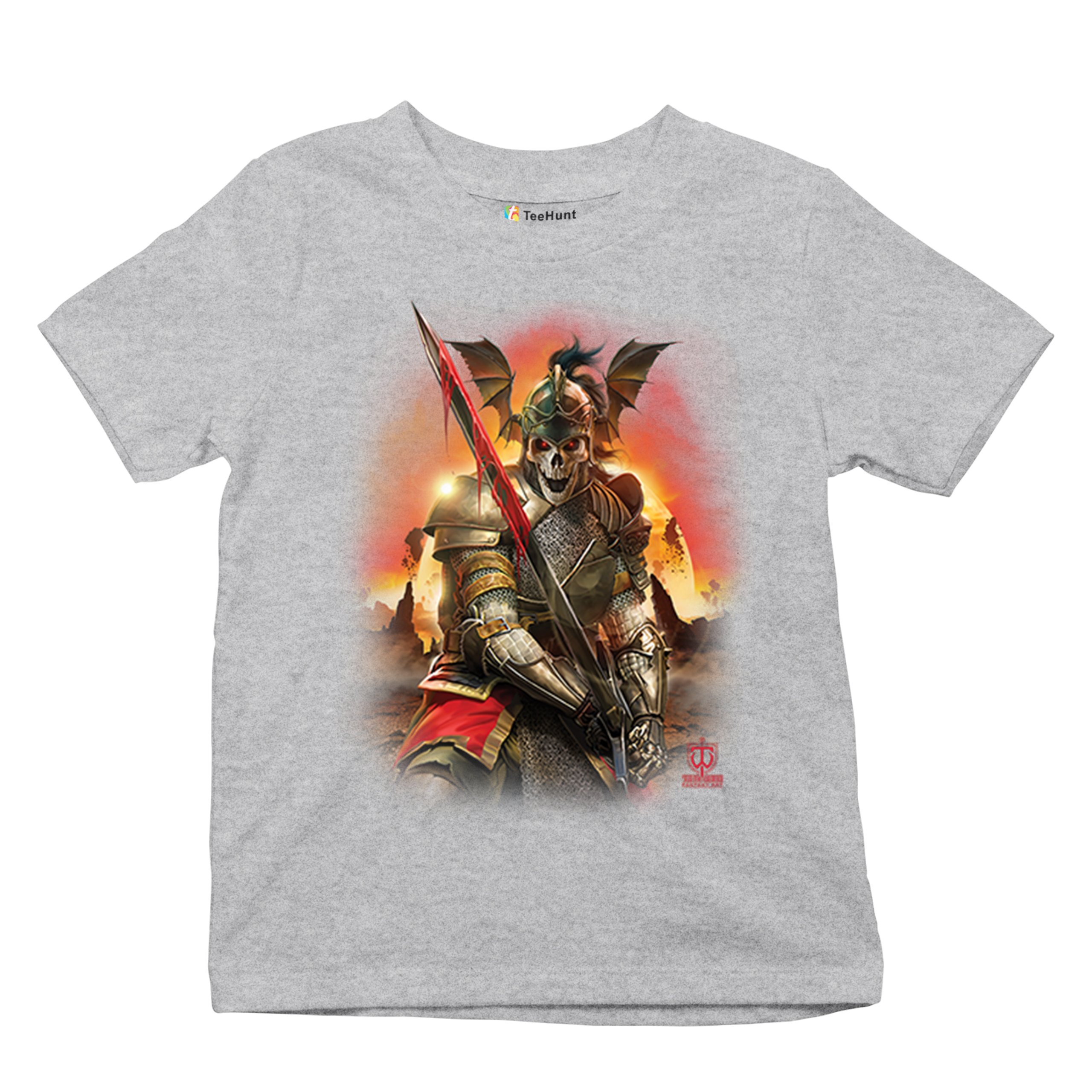 Apocalypse Reaper Youth T-shirt Fantasy Skeleton Knight Sword Dragon Kids - Picture 13 of 50