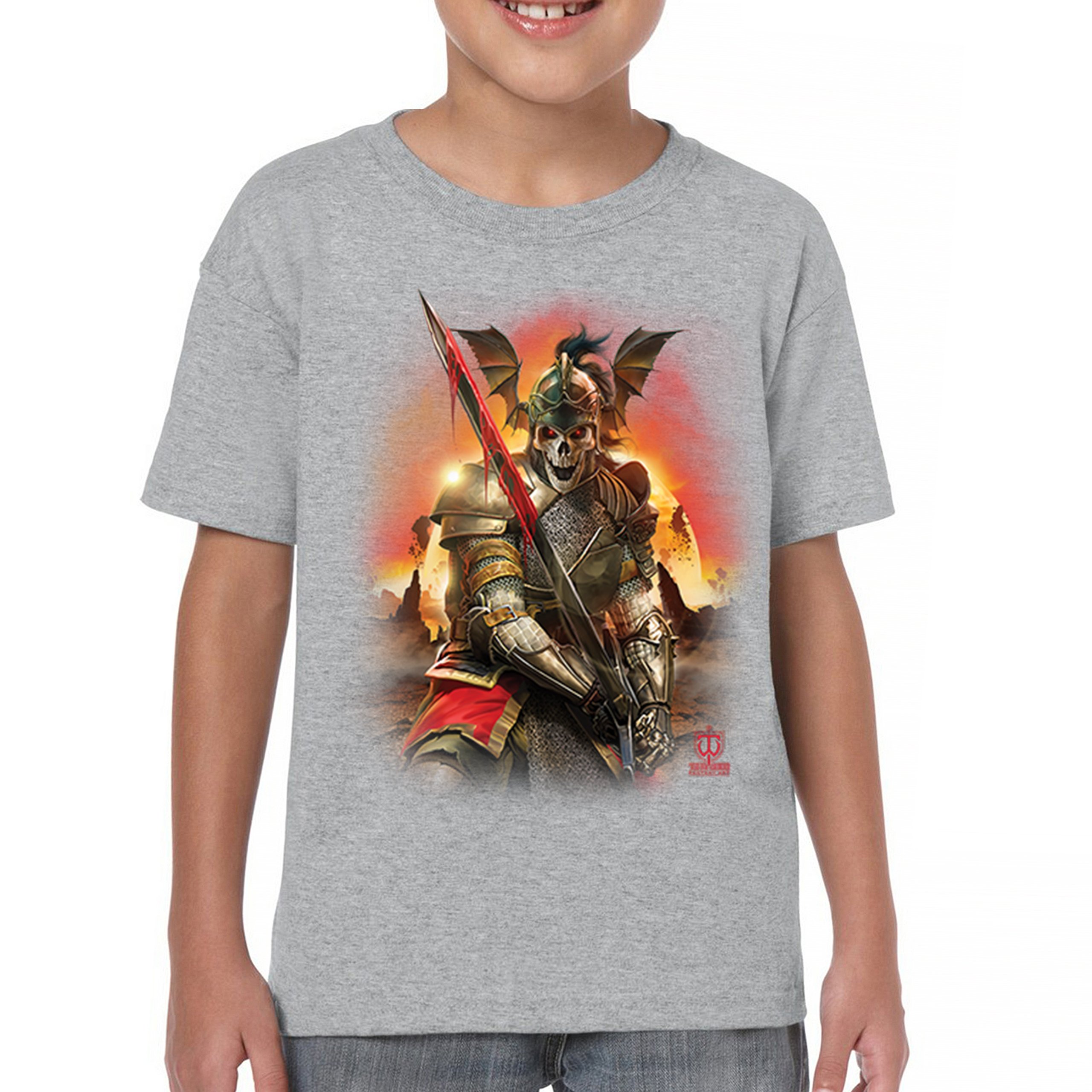 Apocalypse Reaper Youth T-shirt Fantasy Skeleton Knight Sword Dragon Kids - Picture 9 of 50