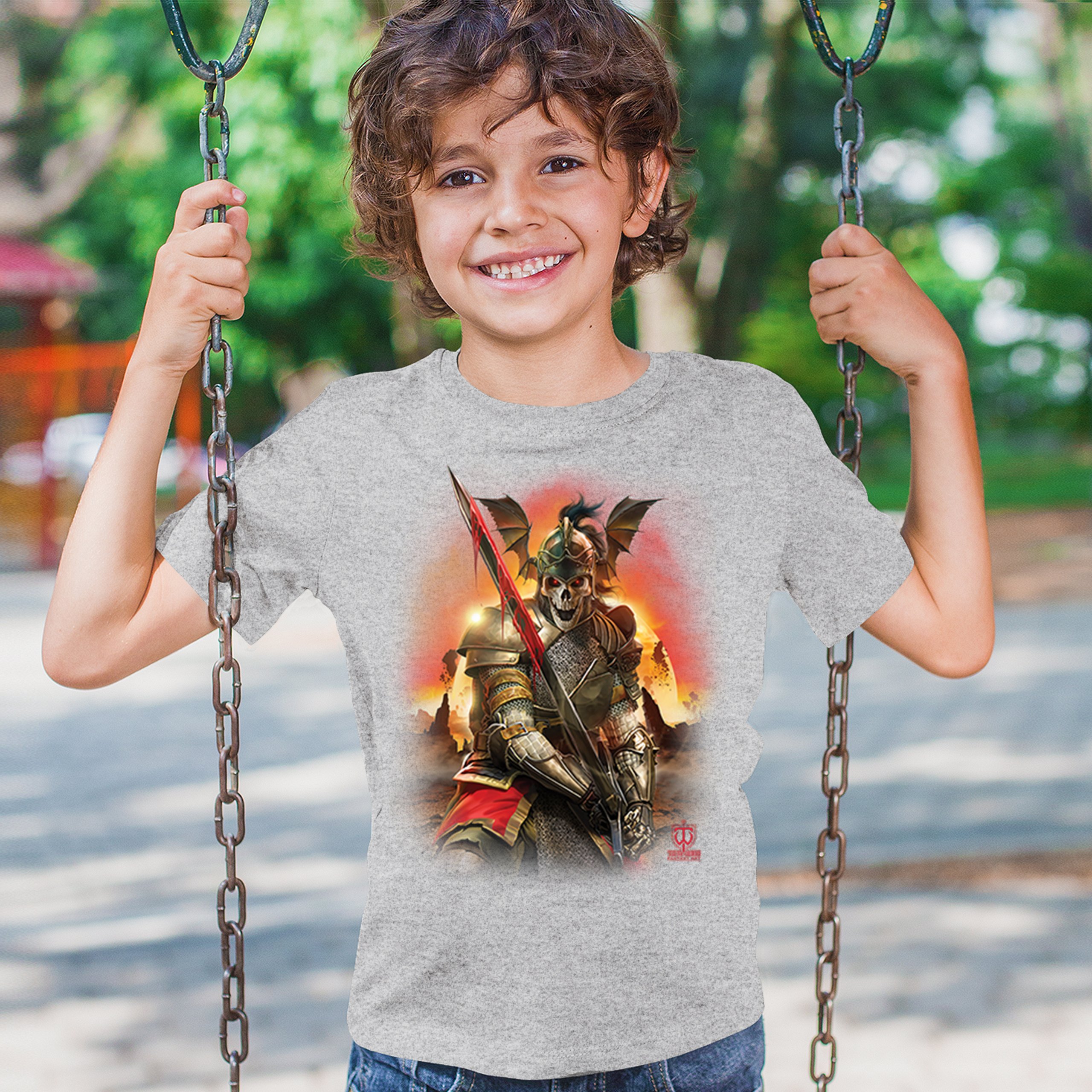 Apocalypse Reaper Youth T-shirt Fantasy Skeleton Knight Sword Dragon Kids - Picture 12 of 50