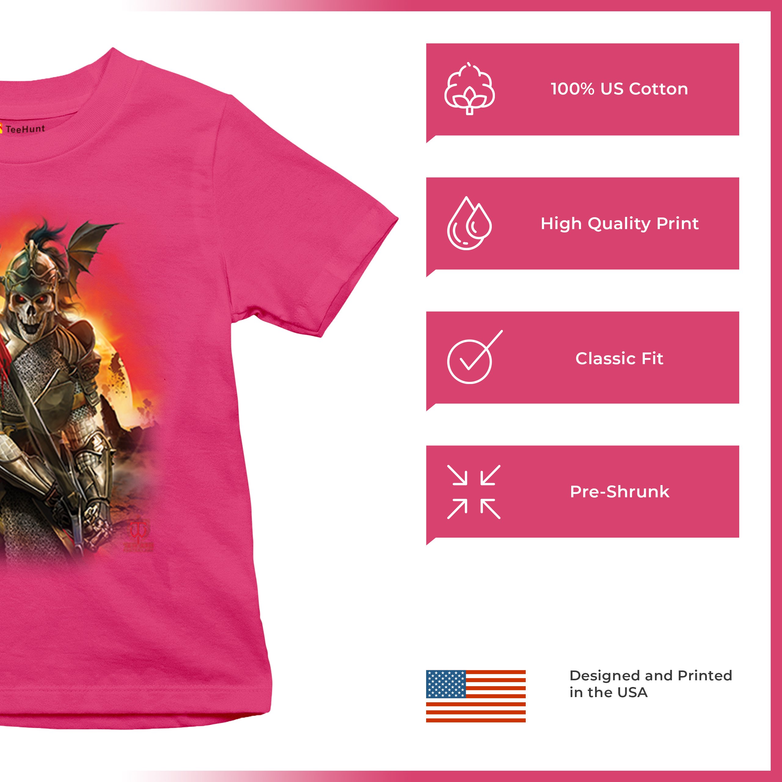 Apocalypse Reaper Youth T-shirt Fantasy Skeleton Knight Sword Dragon Kids - Picture 49 of 50