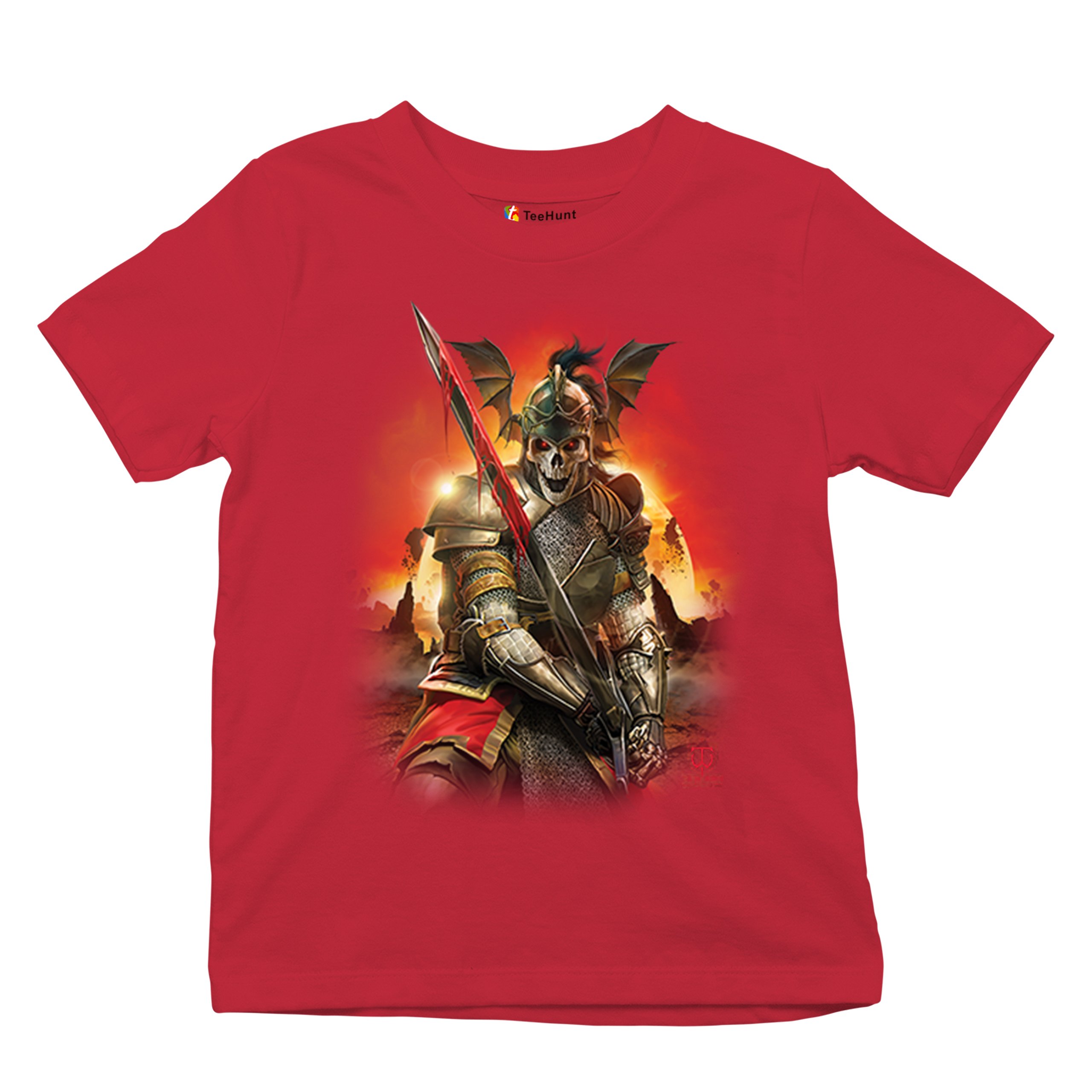 Apocalypse Reaper Youth T-shirt Fantasy Skeleton Knight Sword Dragon Kids - Picture 20 of 50