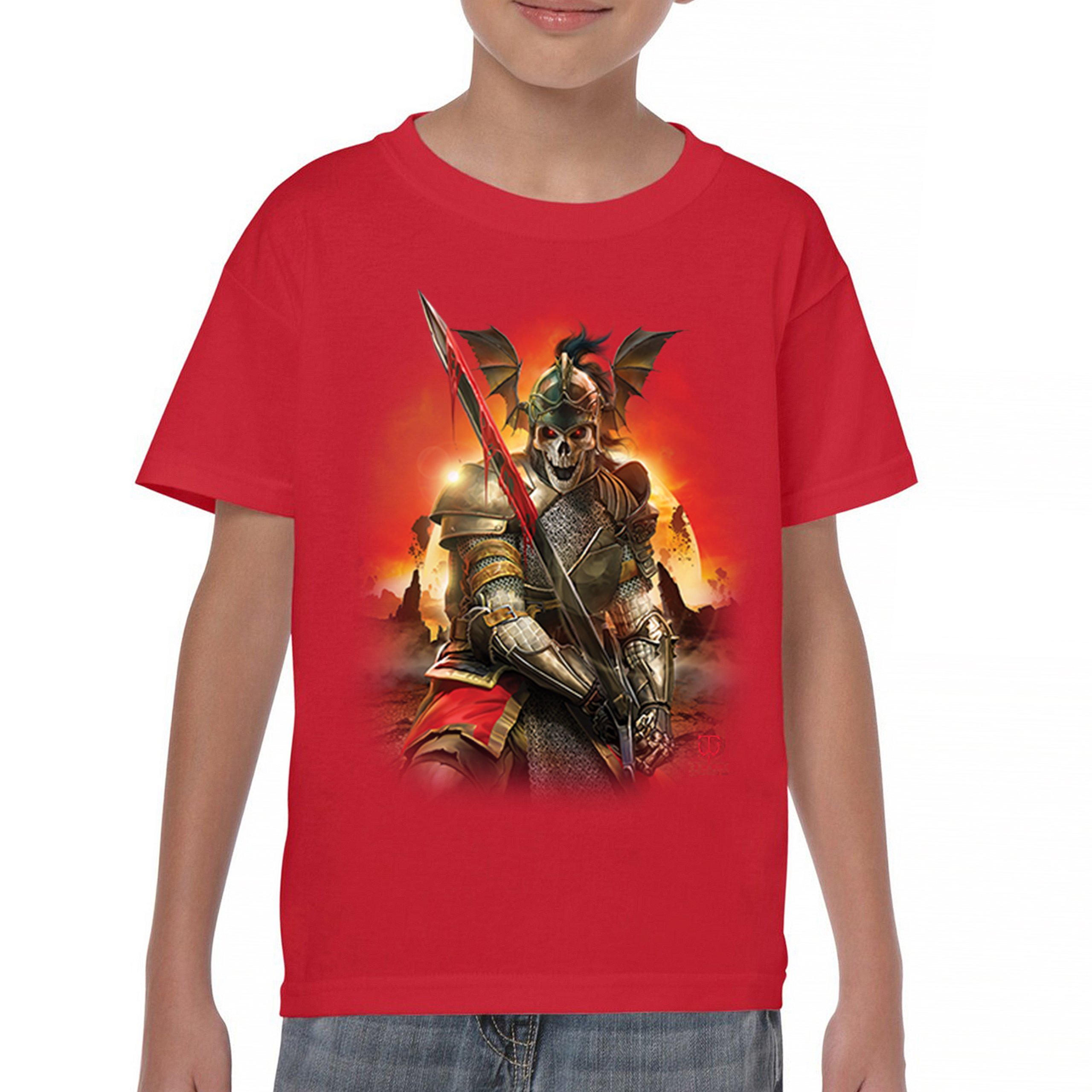 Apocalypse Reaper Youth T-shirt Fantasy Skeleton Knight Sword Dragon Kids - Picture 16 of 50