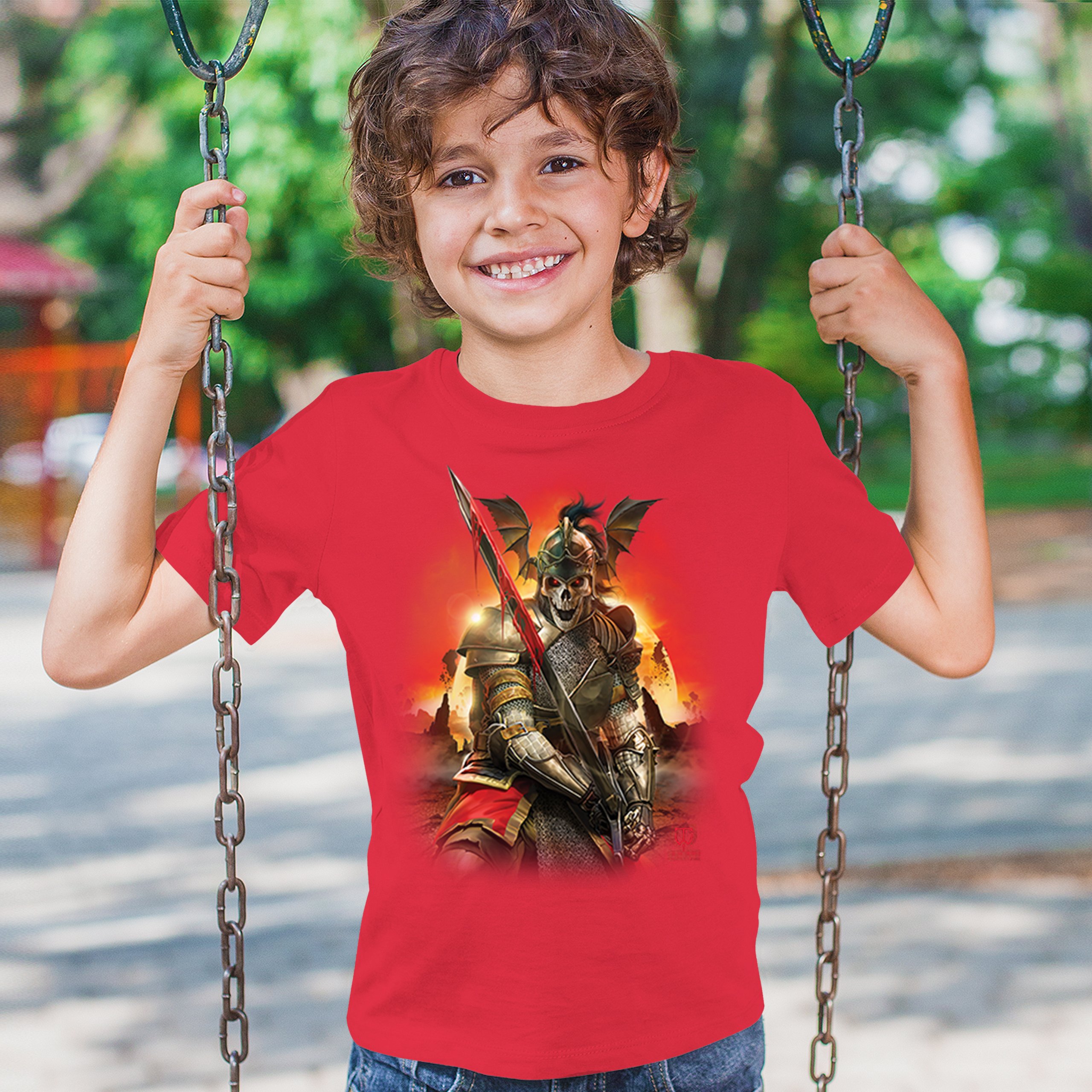 Apocalypse Reaper Youth T-shirt Fantasy Skeleton Knight Sword Dragon Kids - Picture 19 of 50