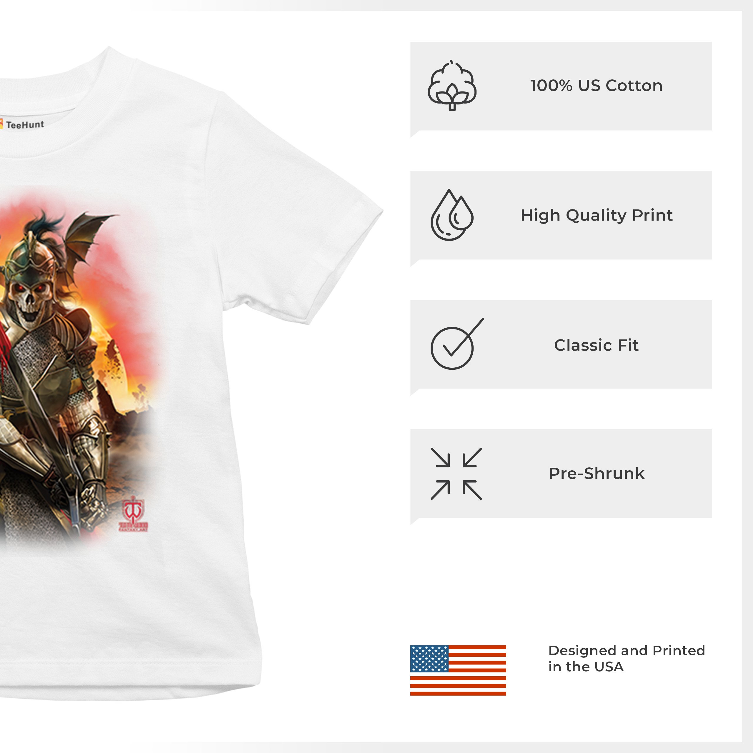 Apocalypse Reaper Youth T-shirt Fantasy Skeleton Knight Sword Dragon Kids - Picture 28 of 50